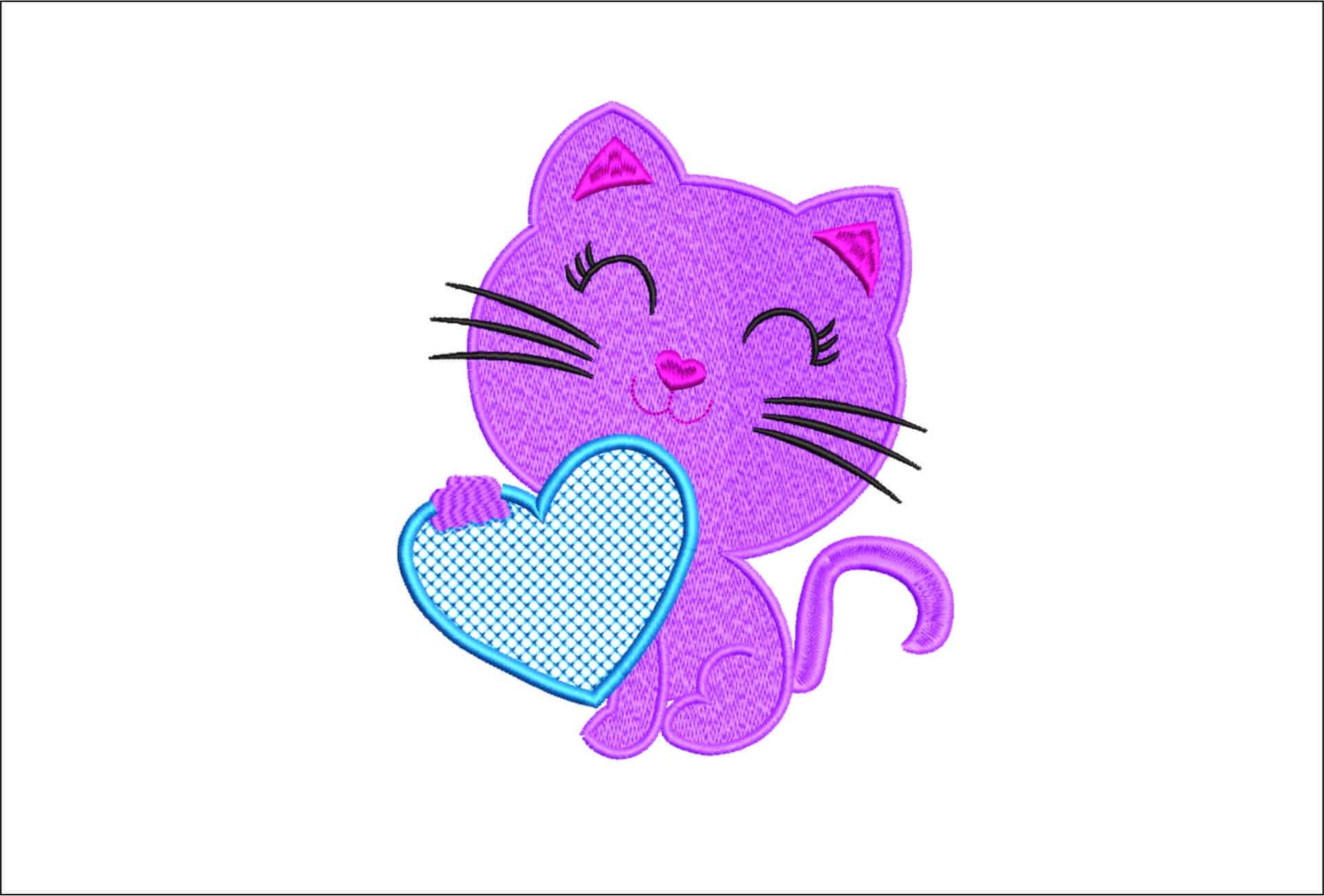 Simple cat with Heart- Elegant embroidery design file - instant download