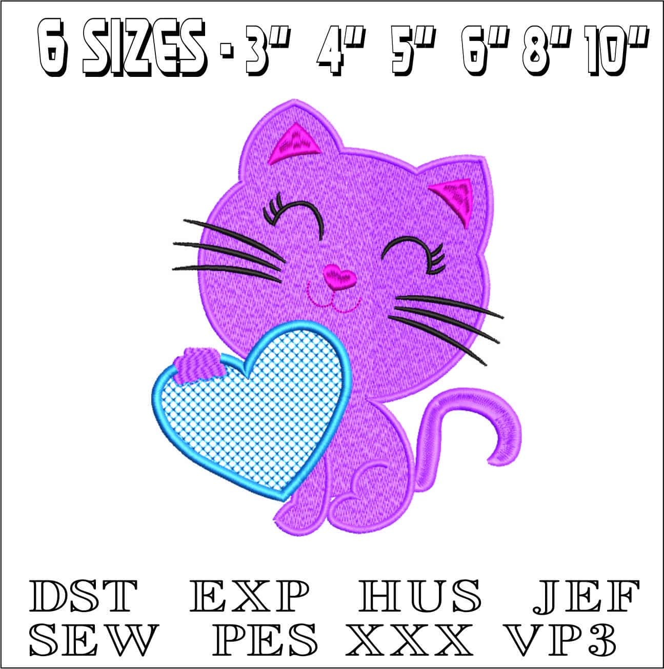 Simple cat with Heart- Elegant embroidery design file - instant download — view 2