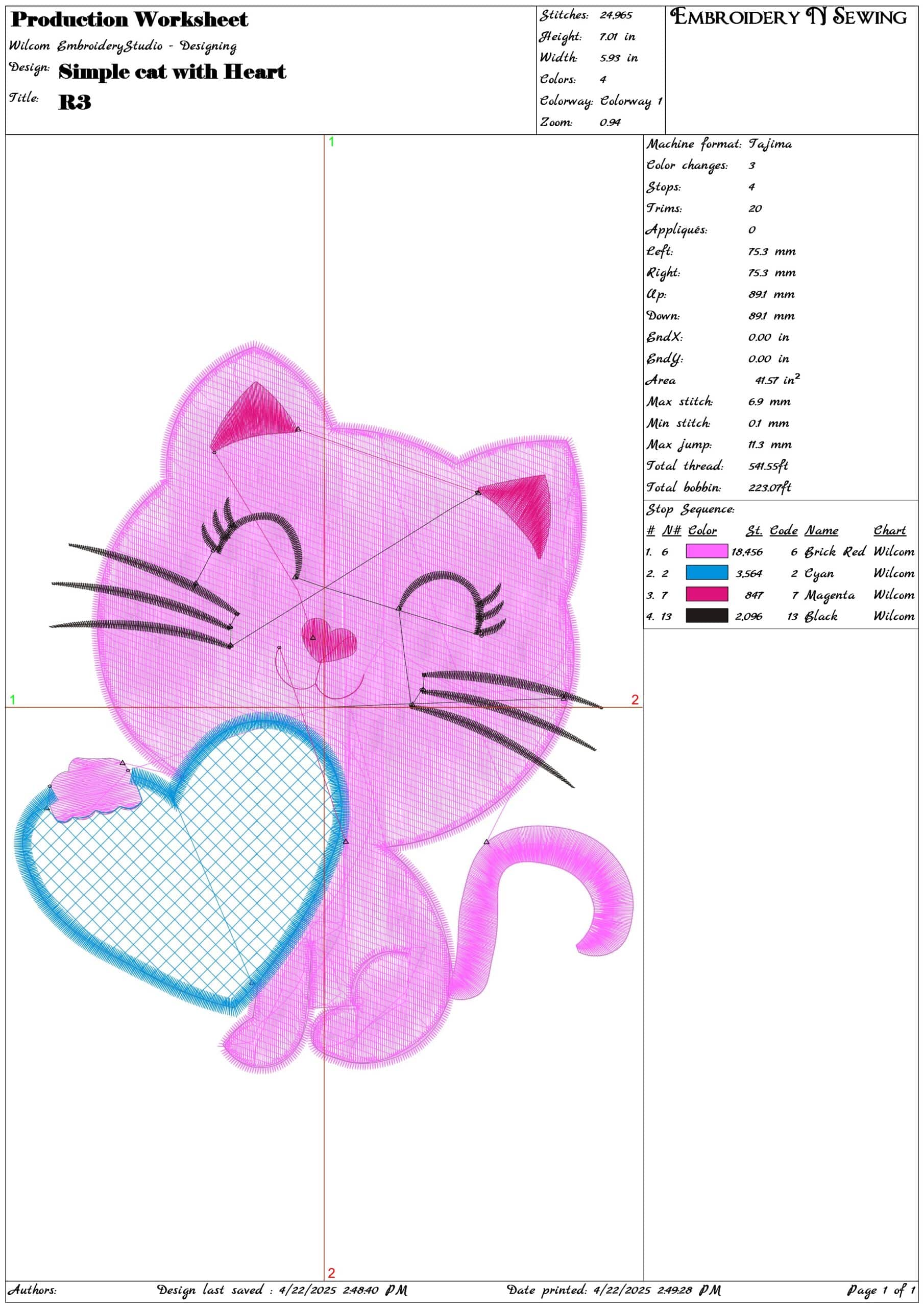 Simple cat with Heart- Elegant embroidery design file - instant download — view 3
