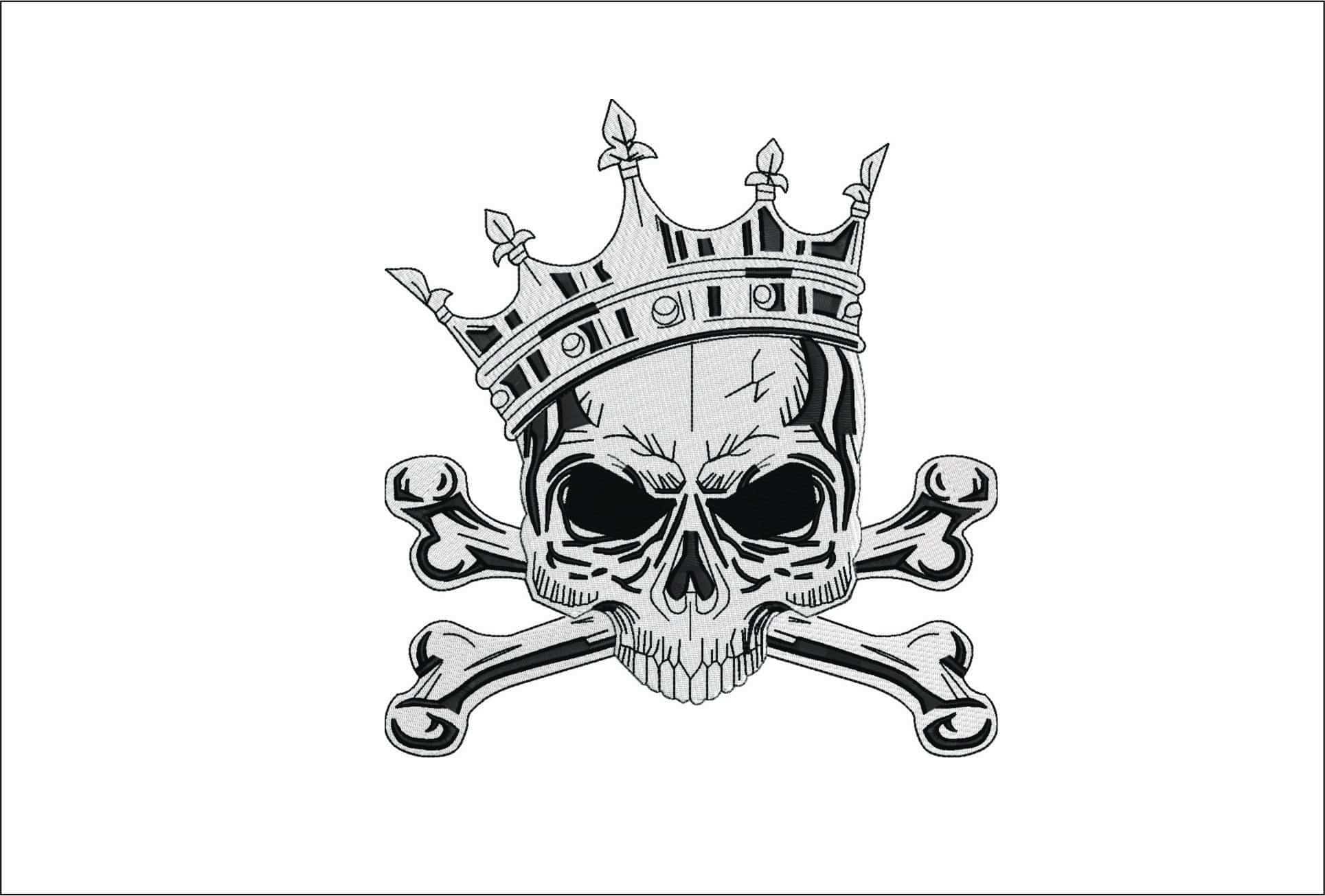 Skull Cross Bones and Crown- Elegant embroidery design file - instant download