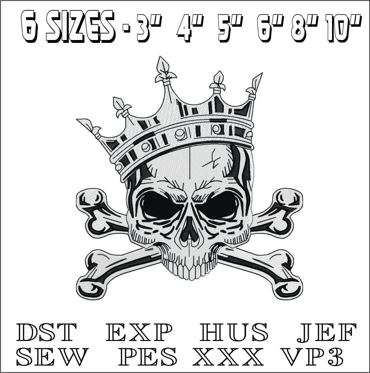 Skull Cross Bones and Crown- Elegant embroidery design file - instant download — view 2