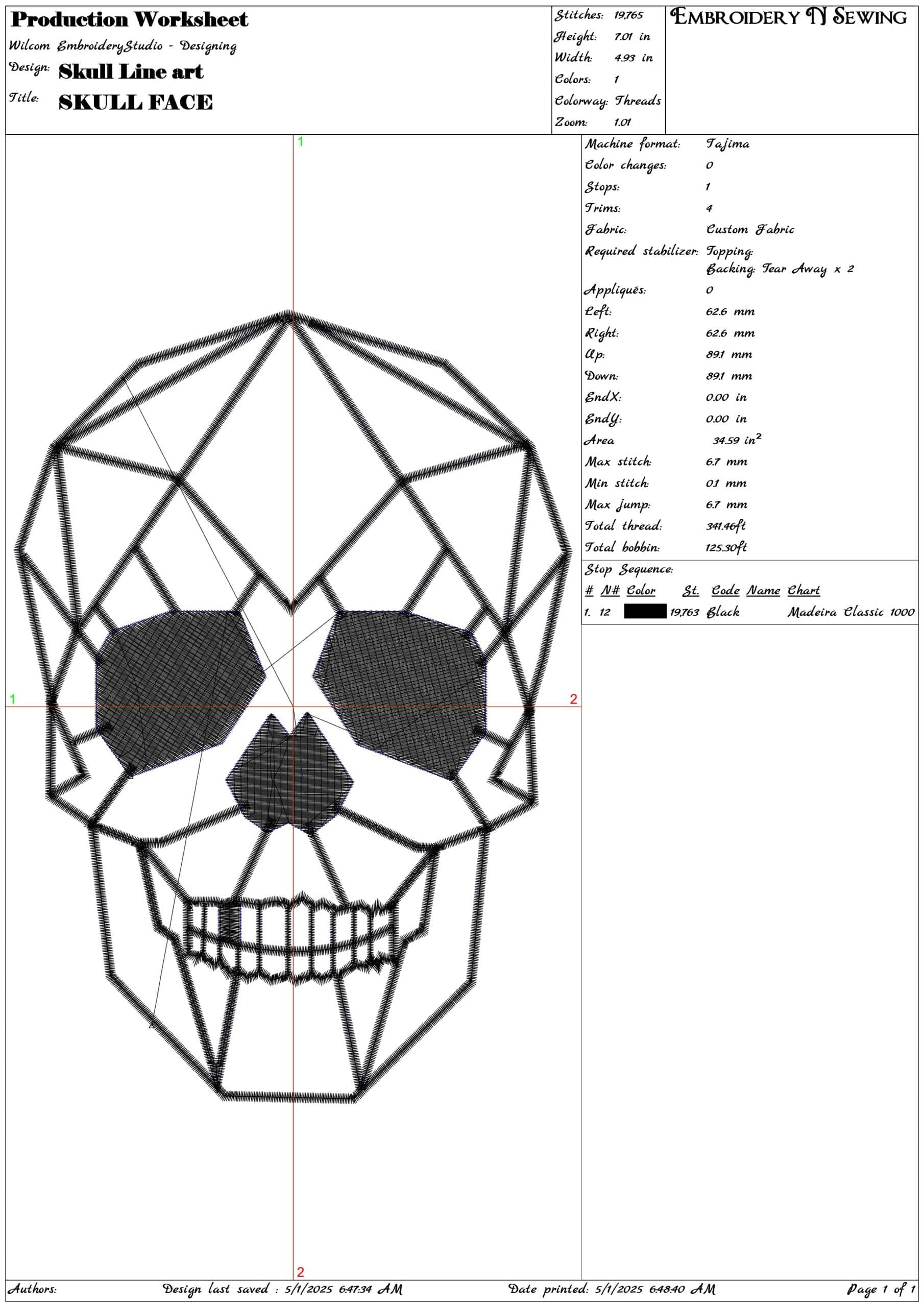 Skull Line art- Elegant embroidery design file - instant download — view 3