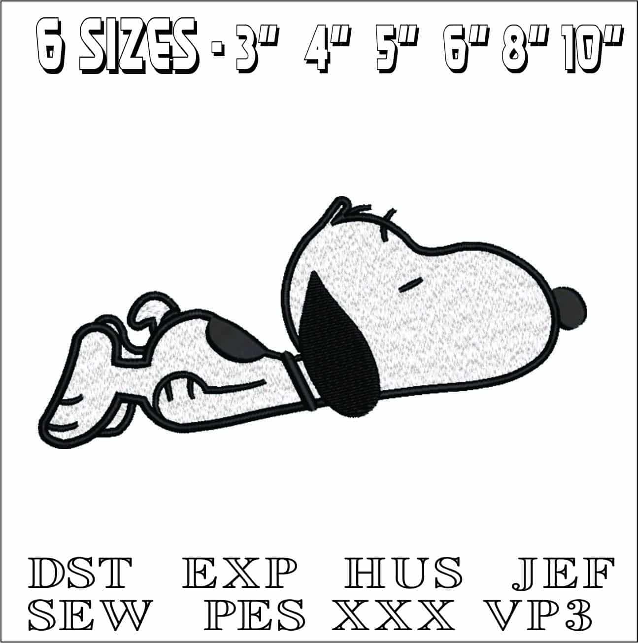 Snoopy Asleep- Elegant embroidery design file - instant download — view 2