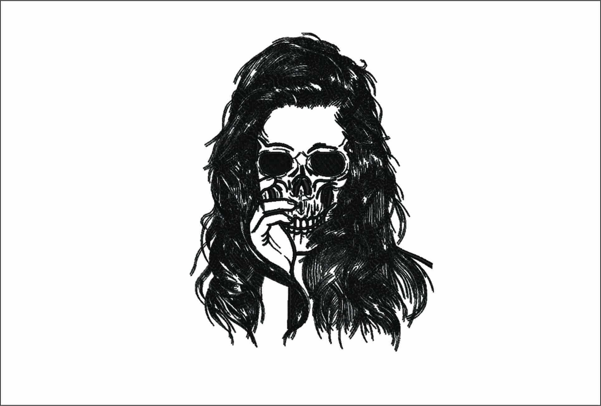 Skull of Lady with Hair- Elegant embroidery design file - instant download