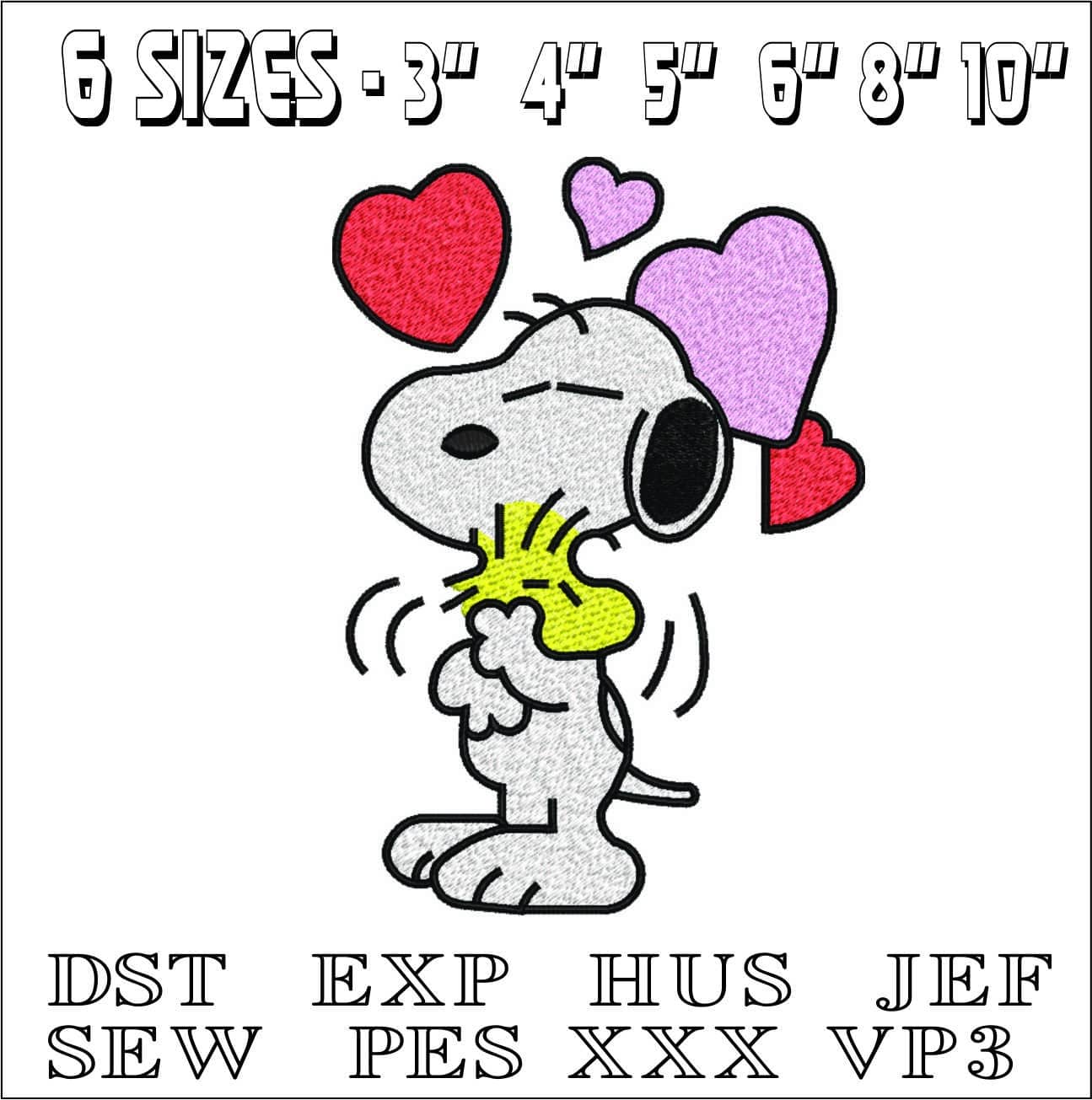 Snoopy Loves Woodstock- Elegant embroidery design file - instant download — view 2