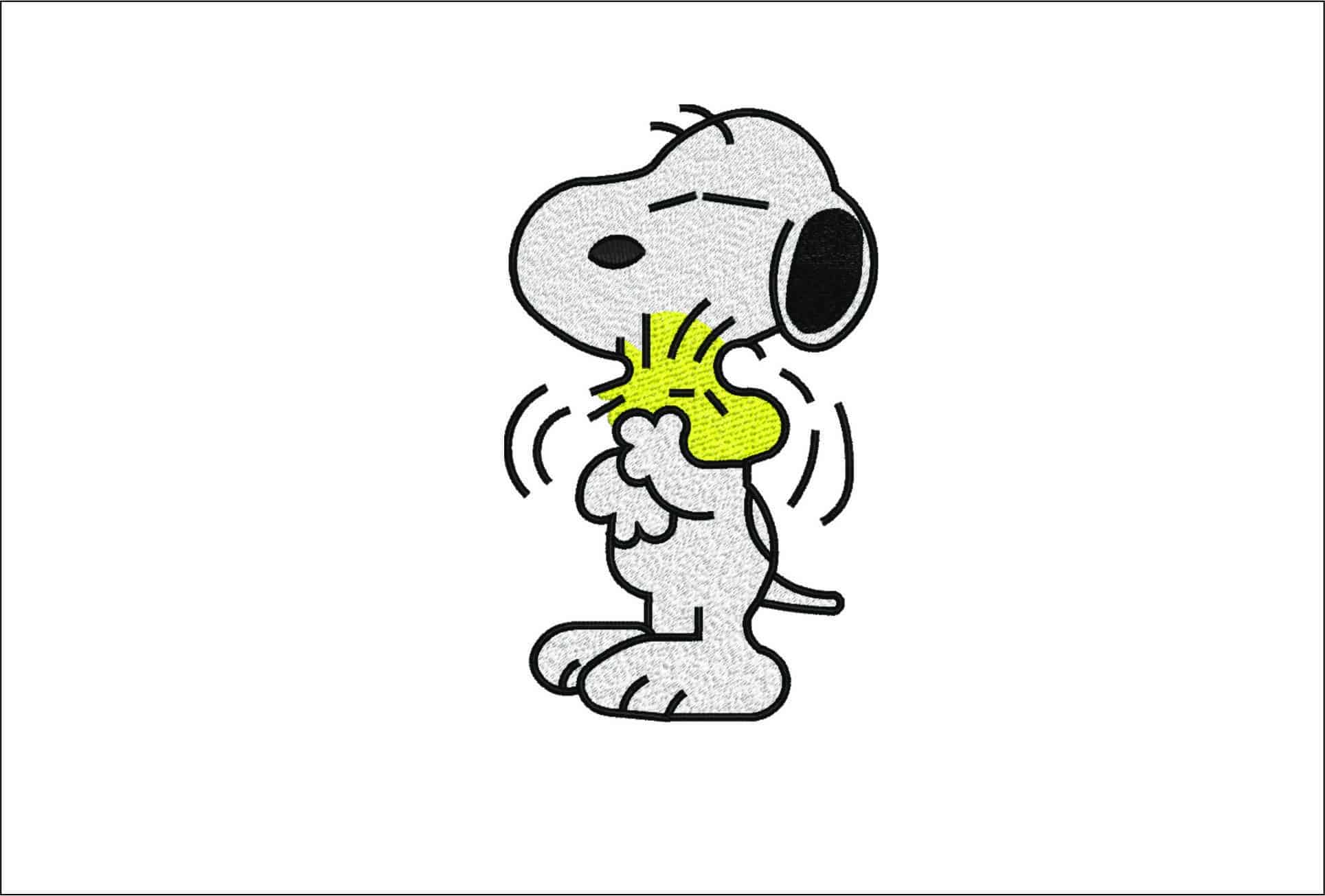 Snoopy Cuddles Woodstock- Elegant embroidery design file - instant download