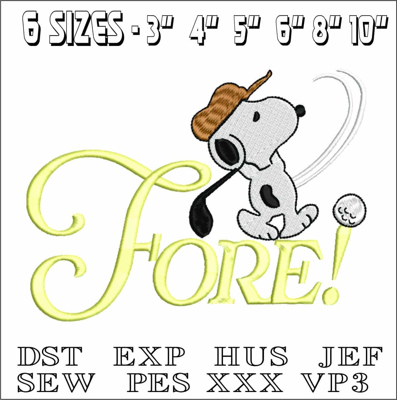Snoopy Golf Fore- Elegant embroidery design file - instant download — view 2