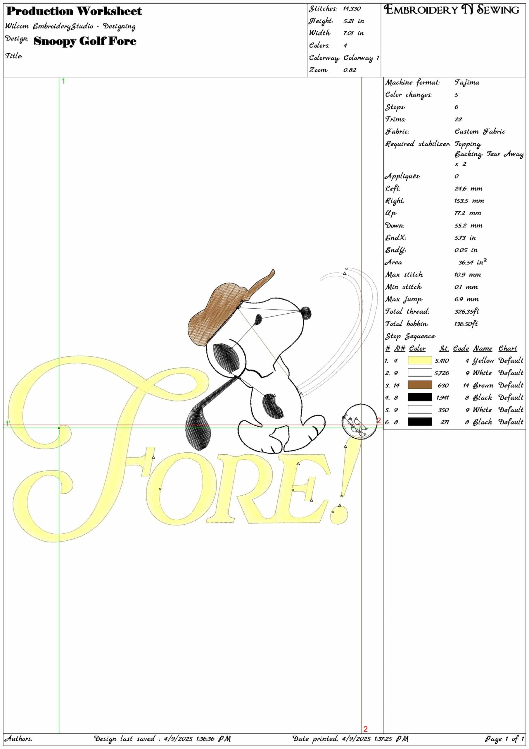 Snoopy Golf Fore- Elegant embroidery design file - instant download — view 3