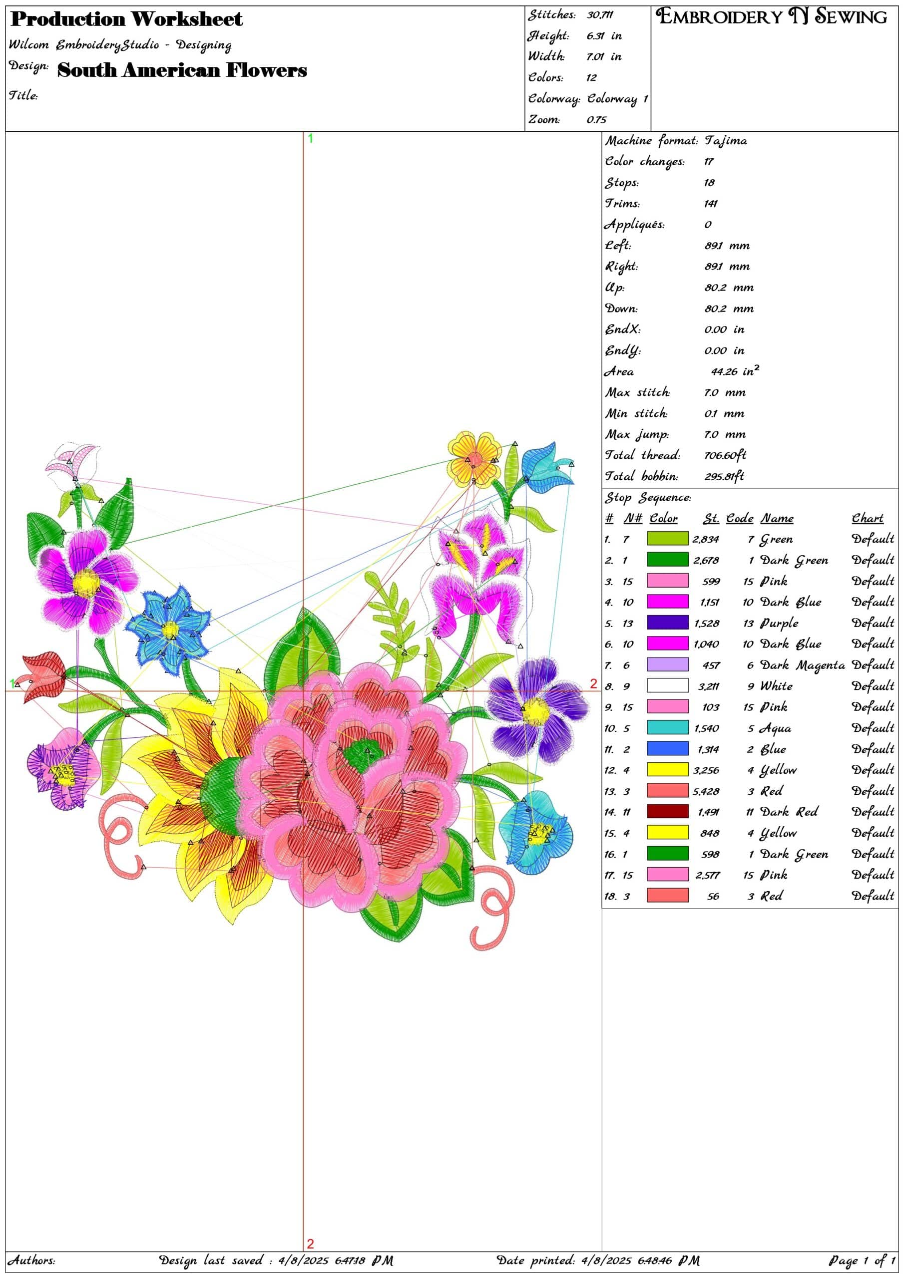 South American Flowers- Elegant embroidery design file - instant download — view 3