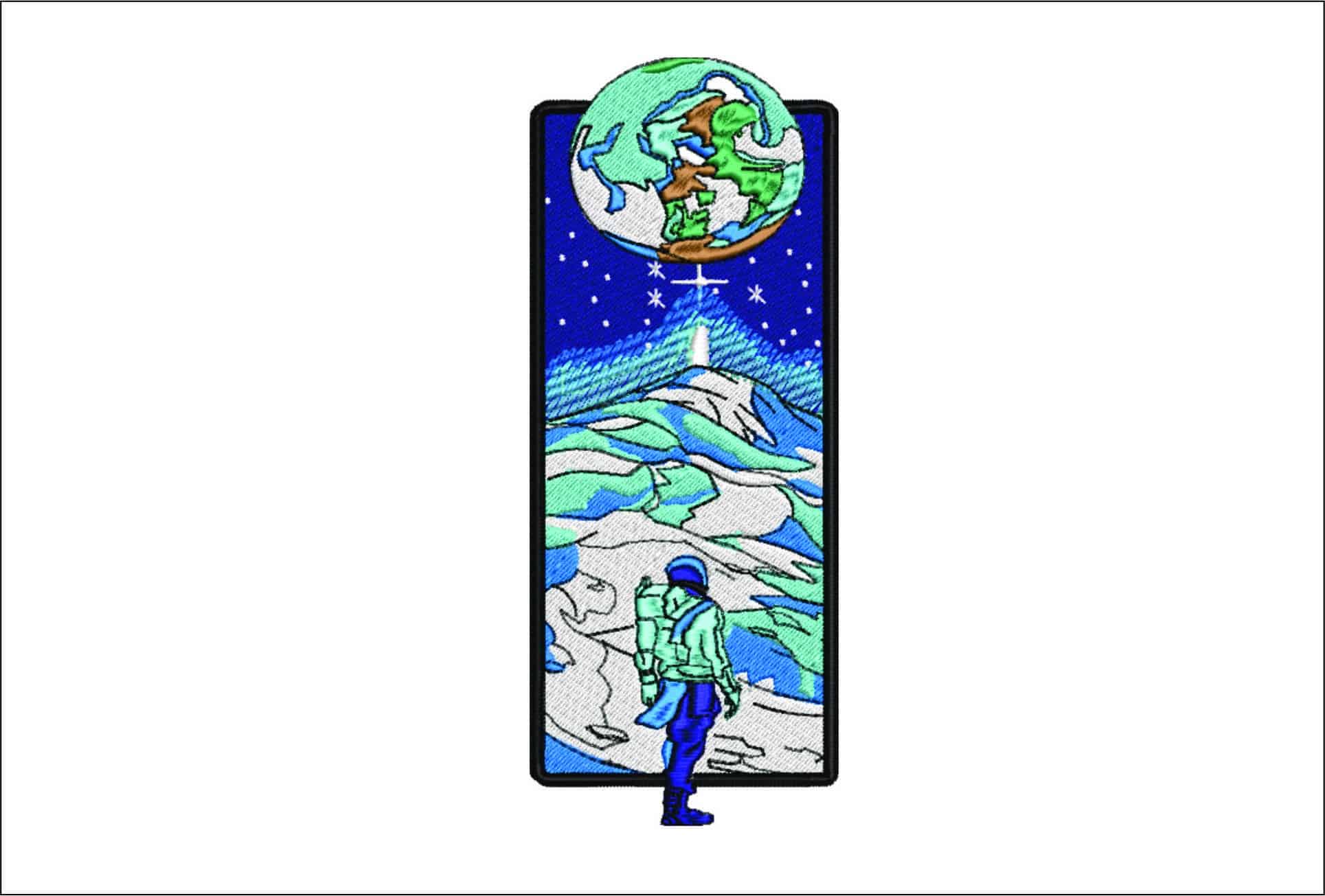 Spaceman looking Earth- Elegant embroidery design file - instant download