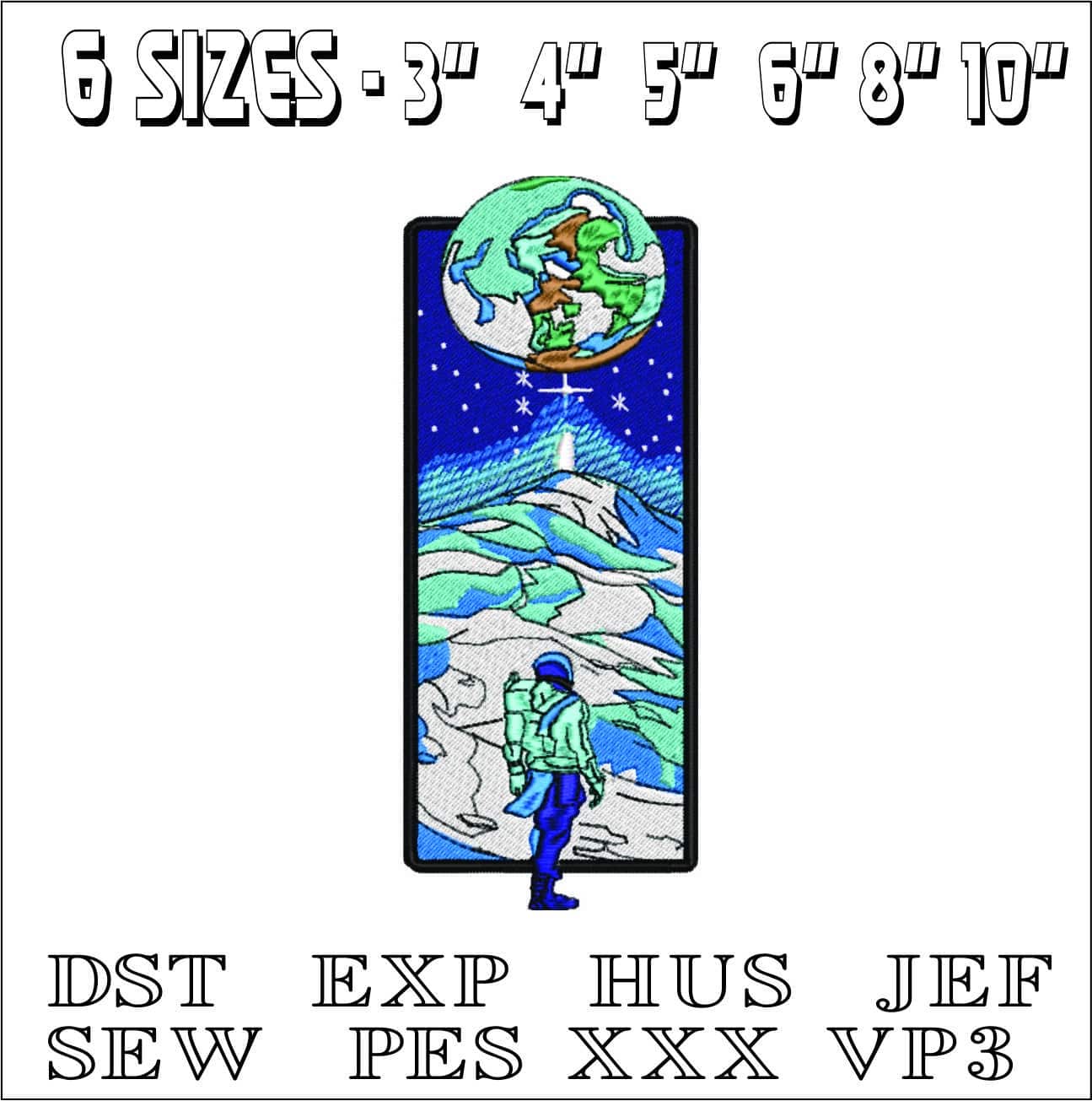 Spaceman looking Earth- Elegant embroidery design file - instant download — view 2