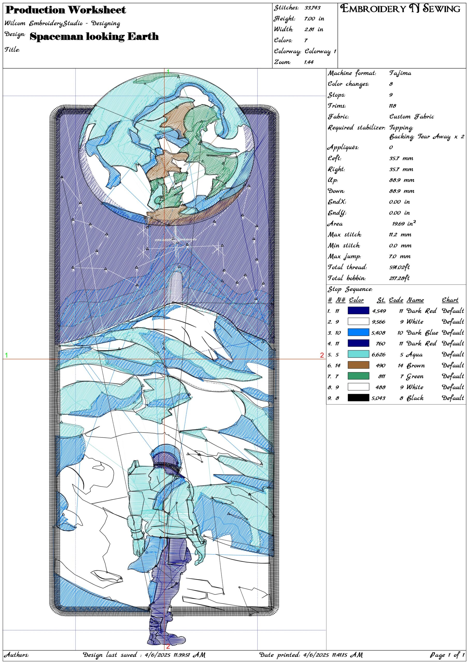 Spaceman looking Earth- Elegant embroidery design file - instant download — view 3