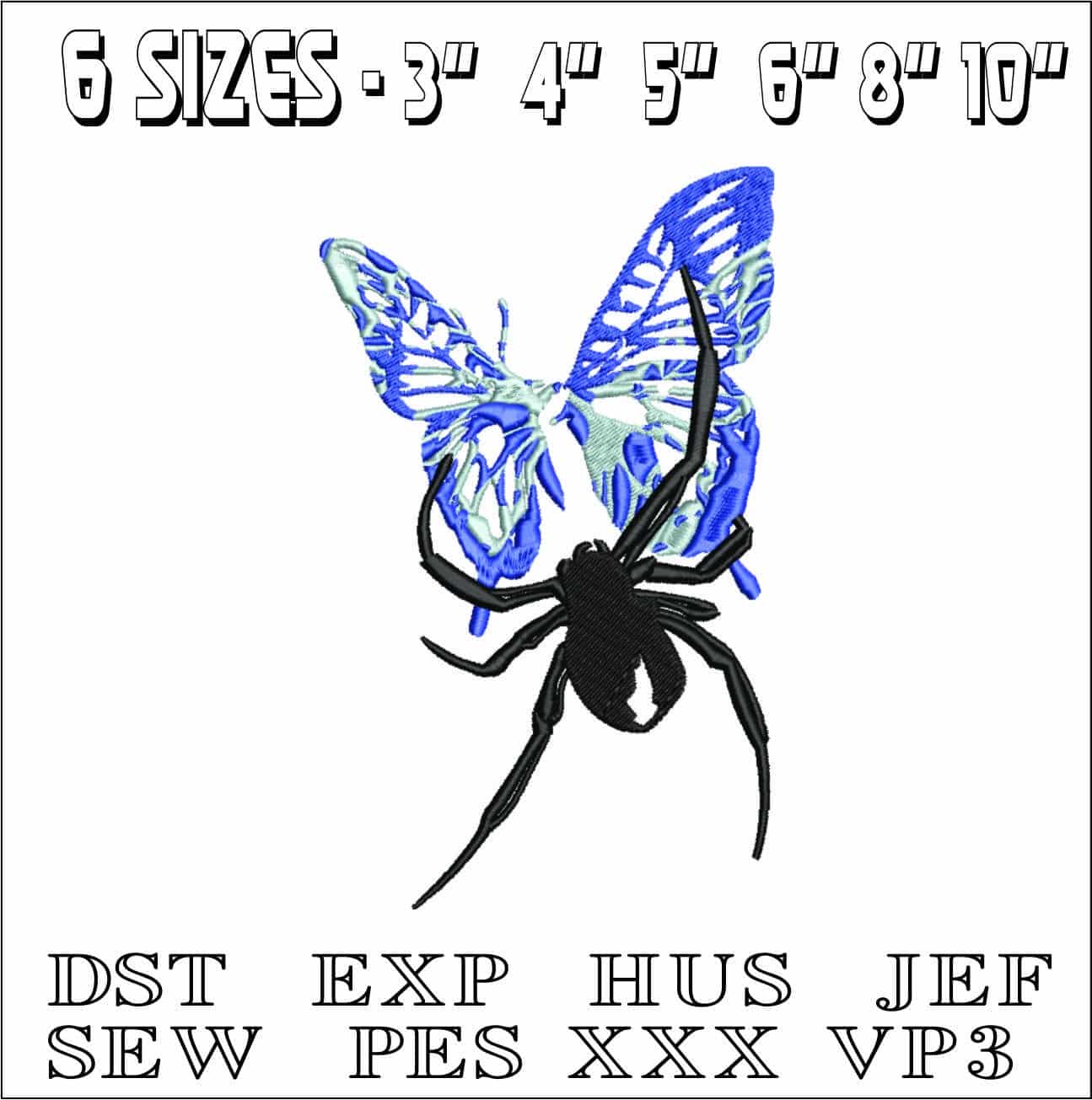 Spider and Butterfly- Elegant embroidery design file - instant download — view 2