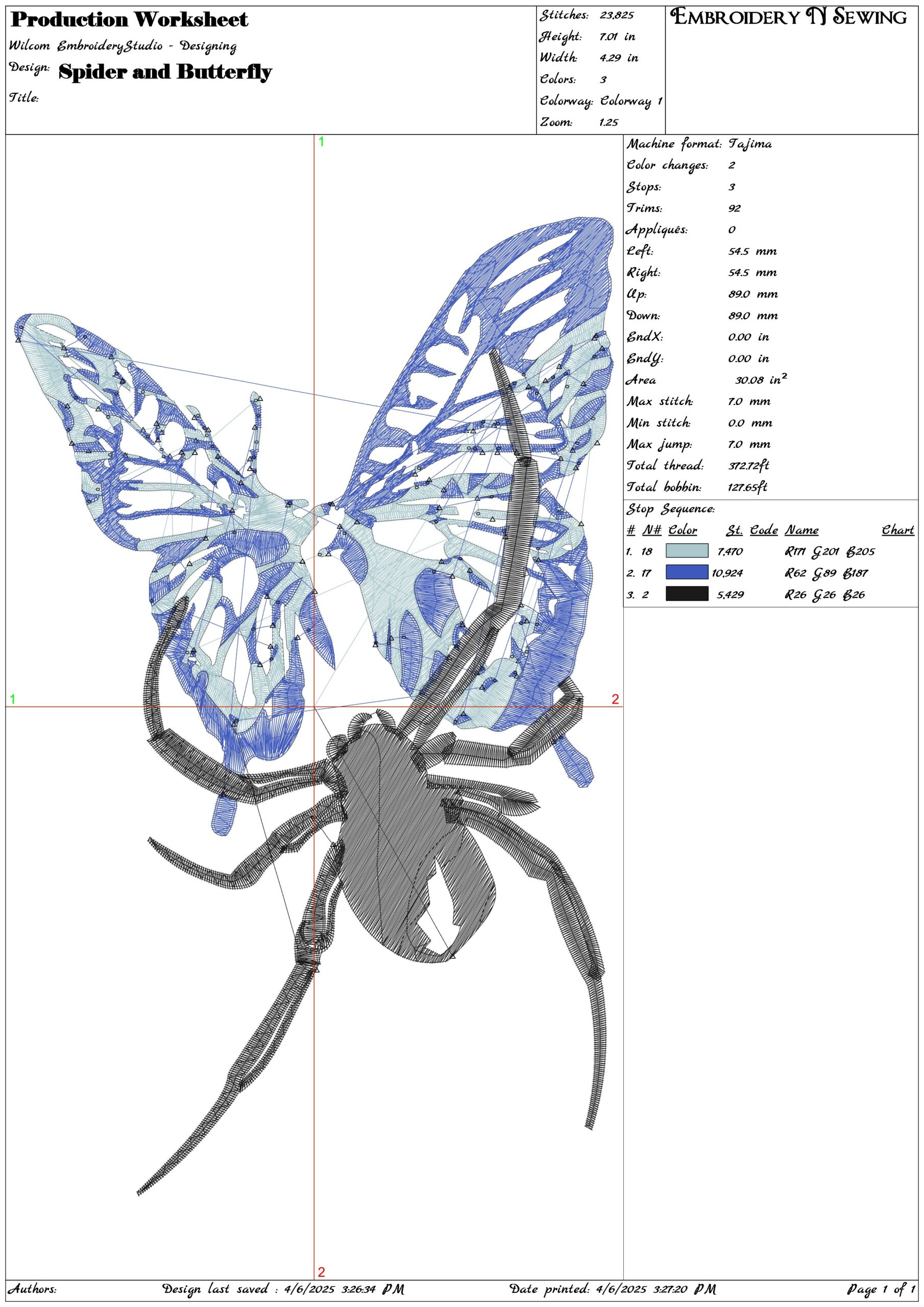 Spider and Butterfly- Elegant embroidery design file - instant download — view 3