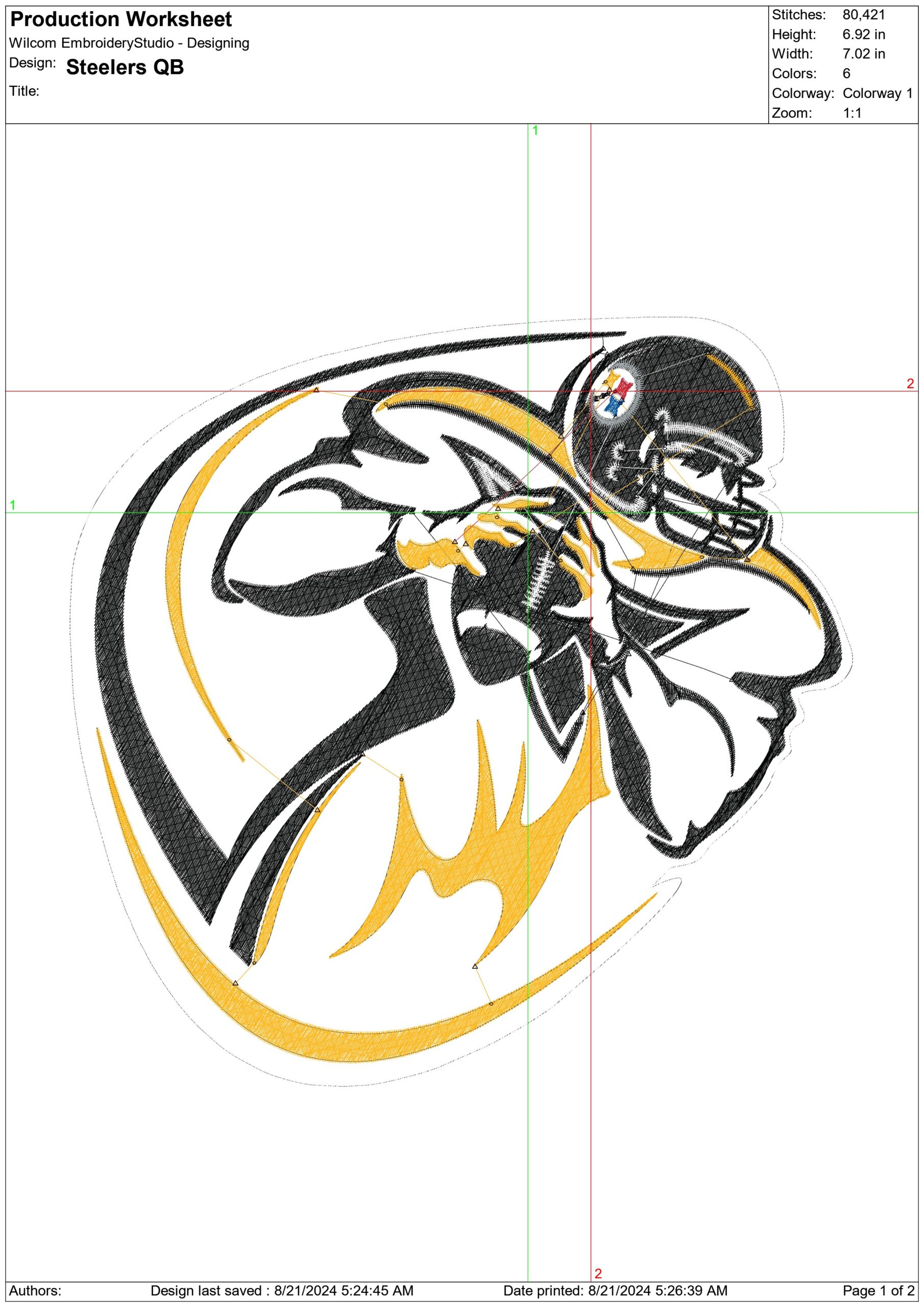 Steeler QB- Elegant embroidery design file - instant download — view 3