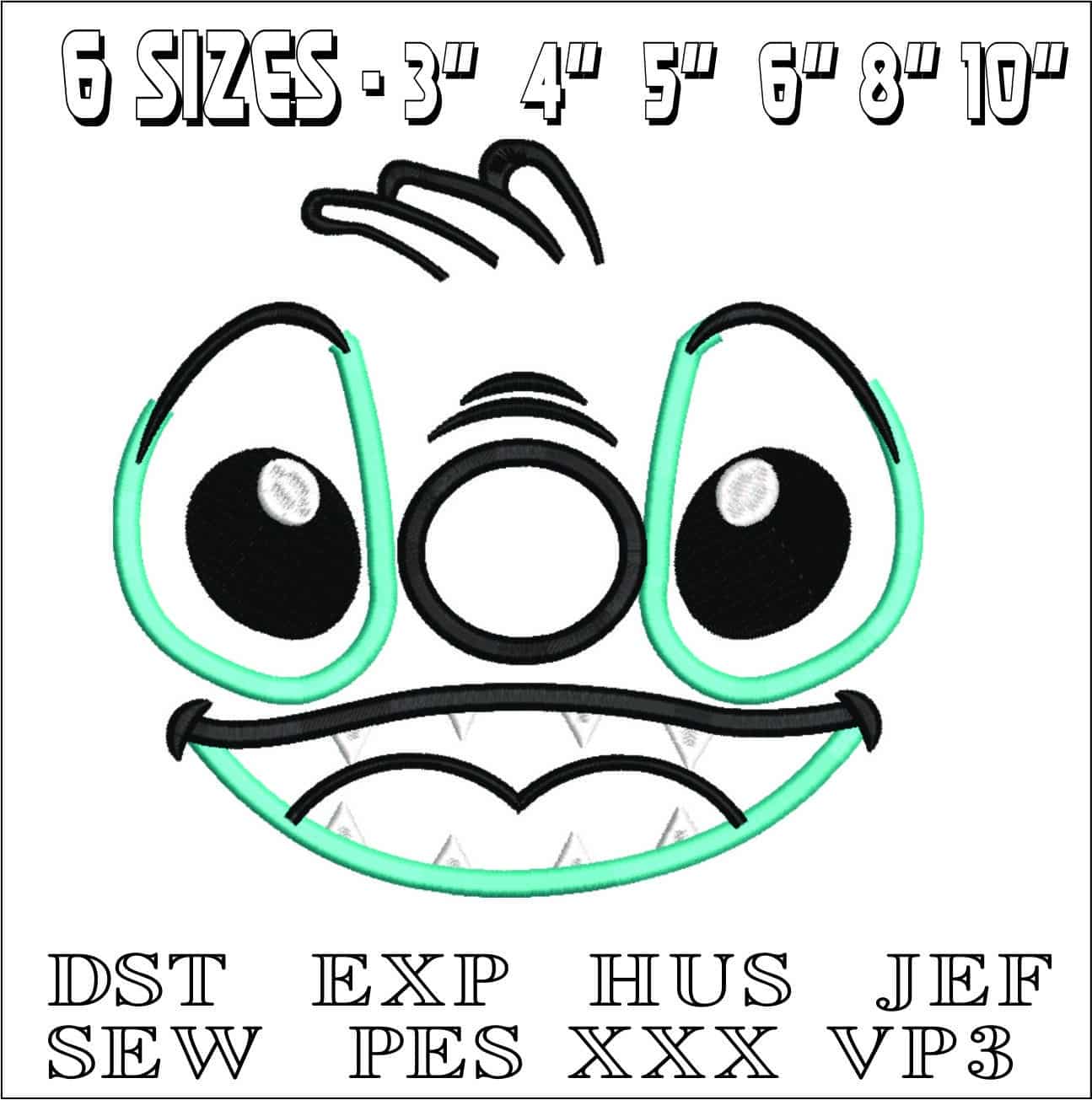 Stitch Face Applique- Elegant embroidery design file - instant download — view 2