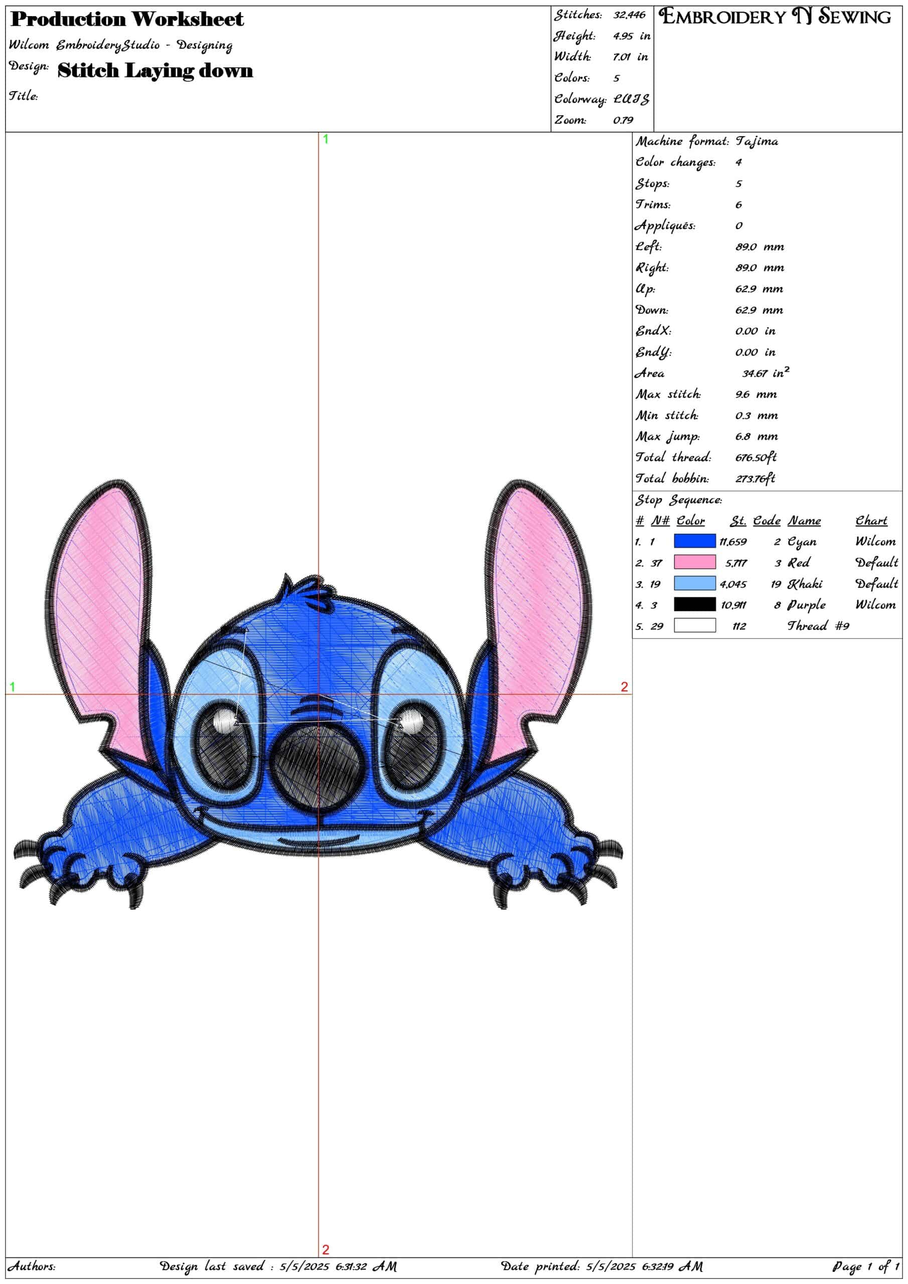 Stitch Laying down- Elegant embroidery design file - instant download — view 3
