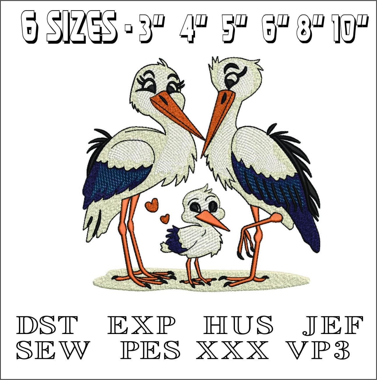 Stork and 2 Babies- Elegant embroidery design file - instant download — view 2