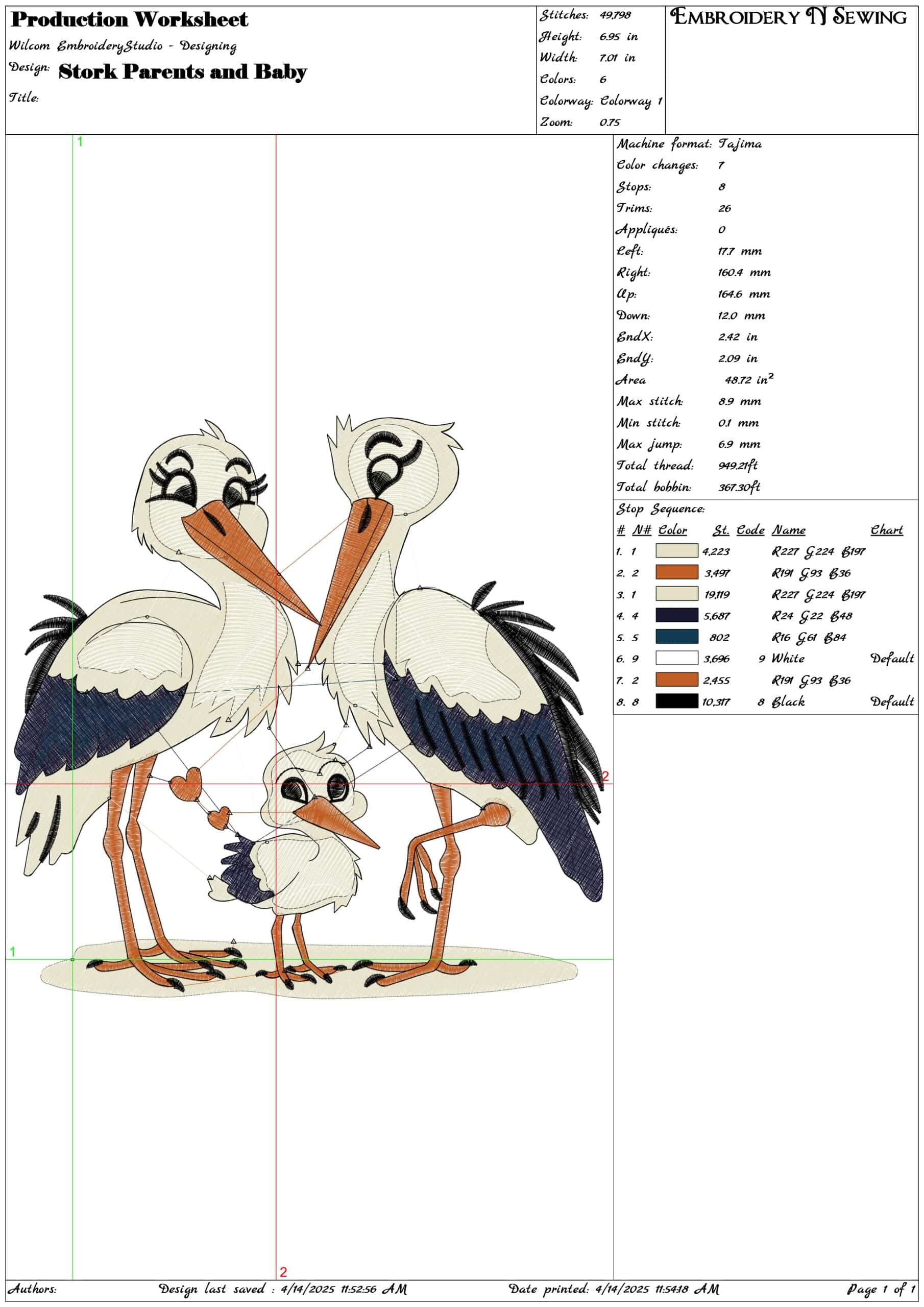 Stork and 2 Babies- Elegant embroidery design file - instant download — view 3