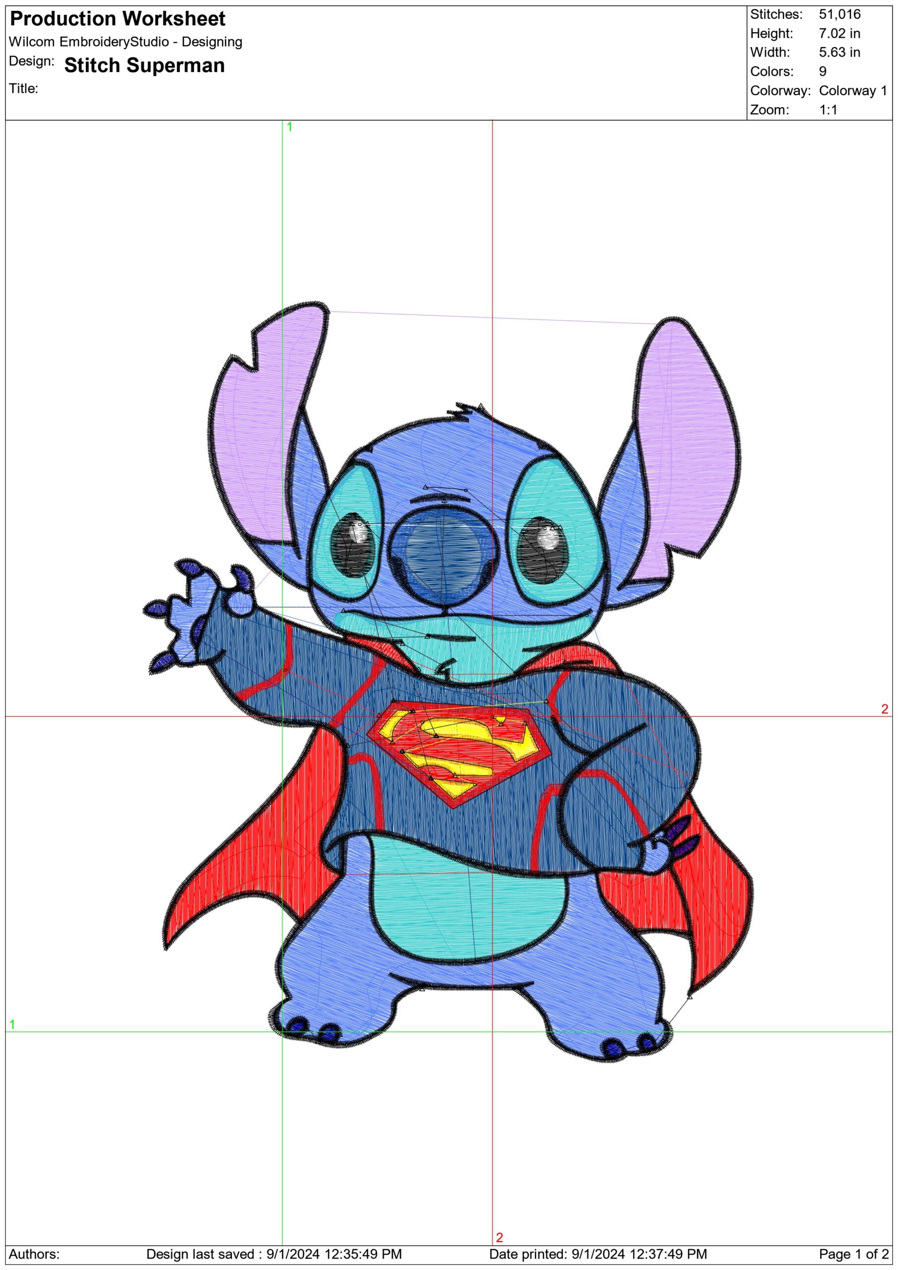 Stitch Superman- Elegant embroidery design file - instant download — view 4