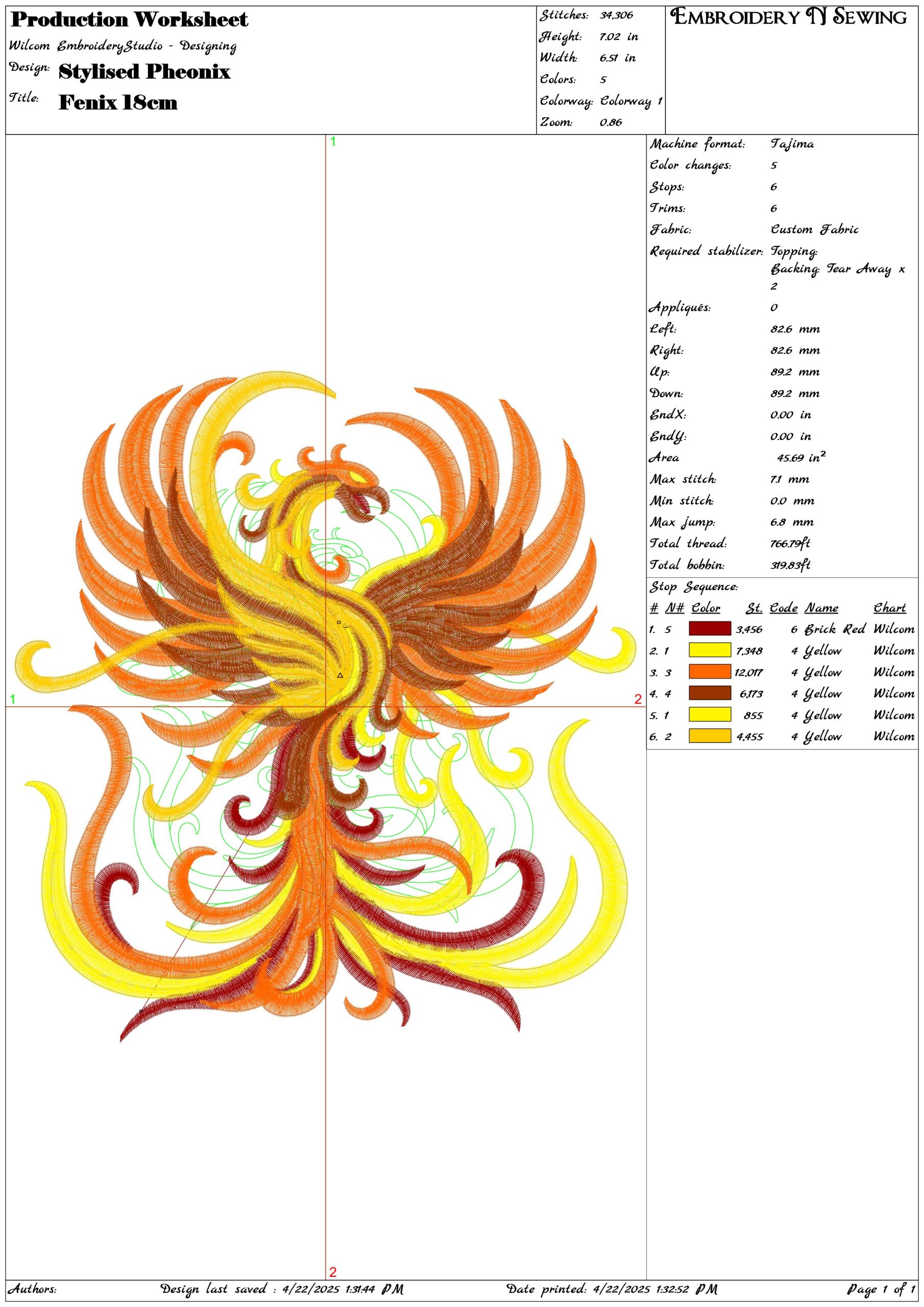 Stylised Pheonix- Elegant embroidery design file - instant download — view 3