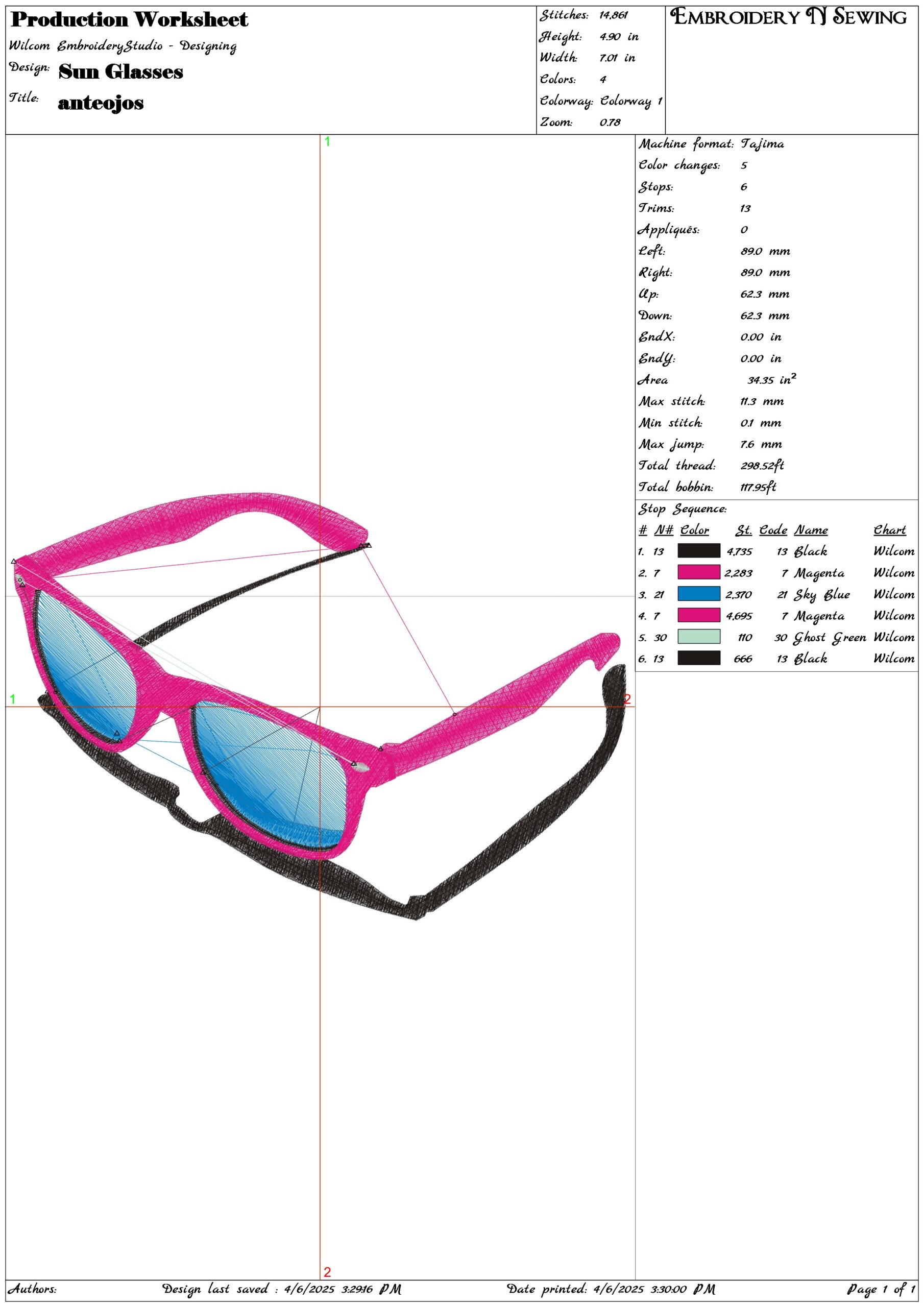 Sun Glasses- Elegant embroidery design file - instant download — view 3