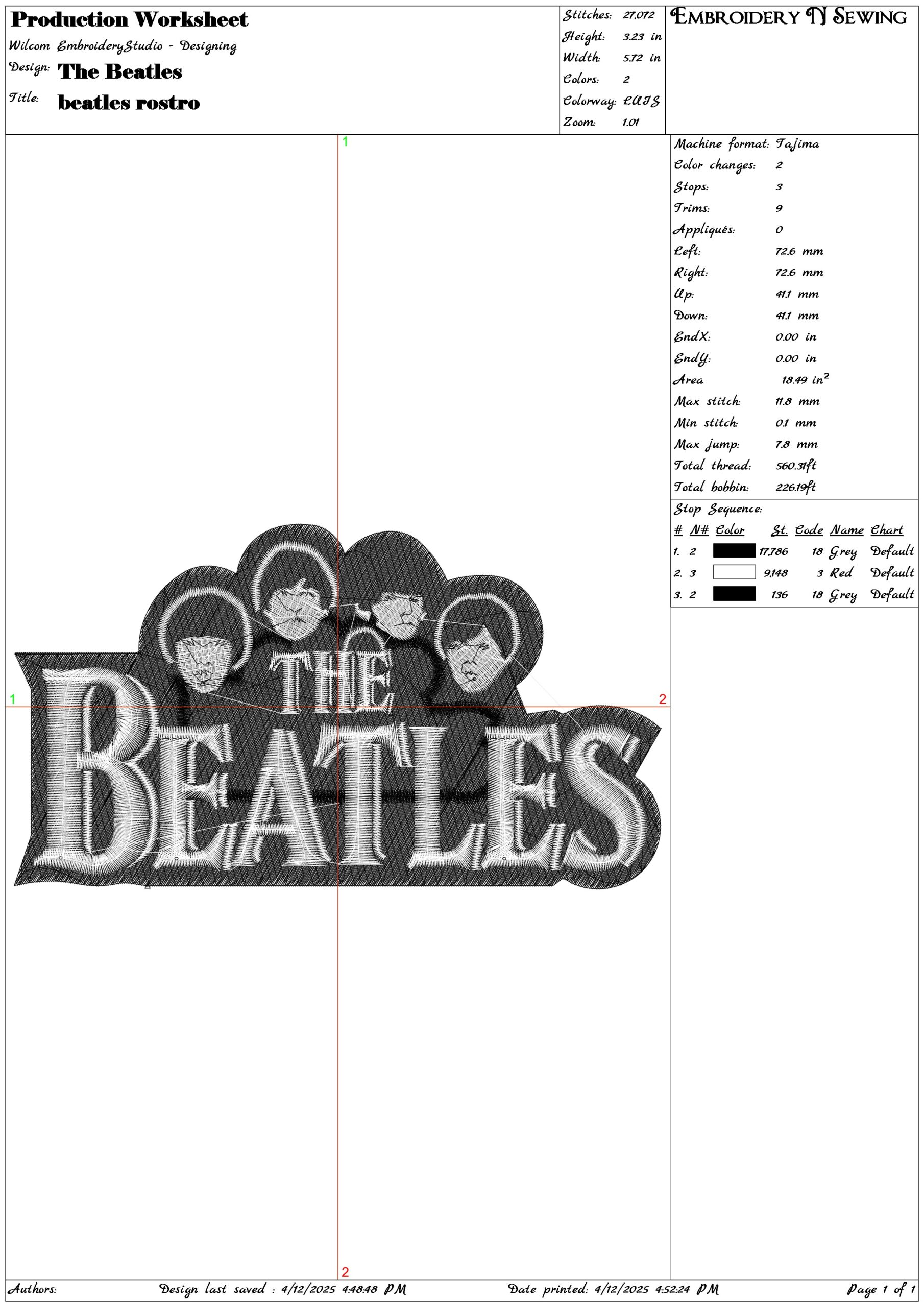 The Beatles- Elegant embroidery design file - instant download — view 3