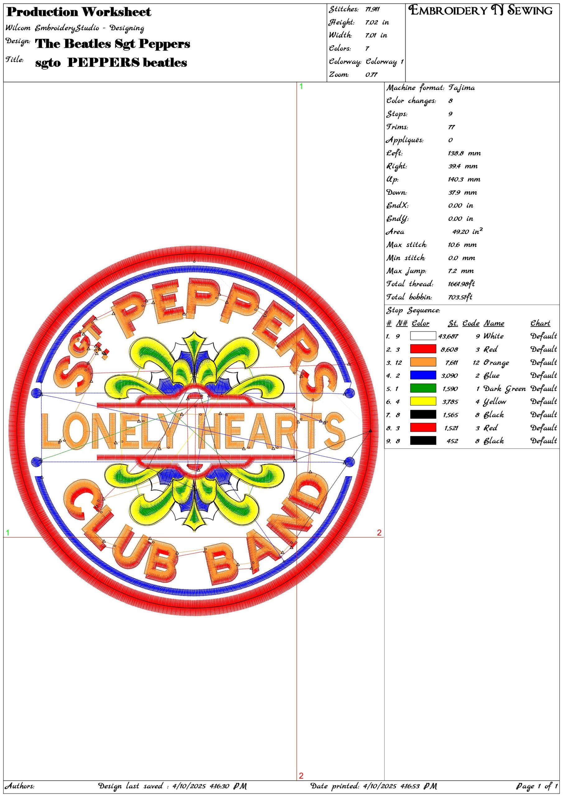 The Beatles Sgt Peppers- Elegant embroidery design file - instant download — view 3