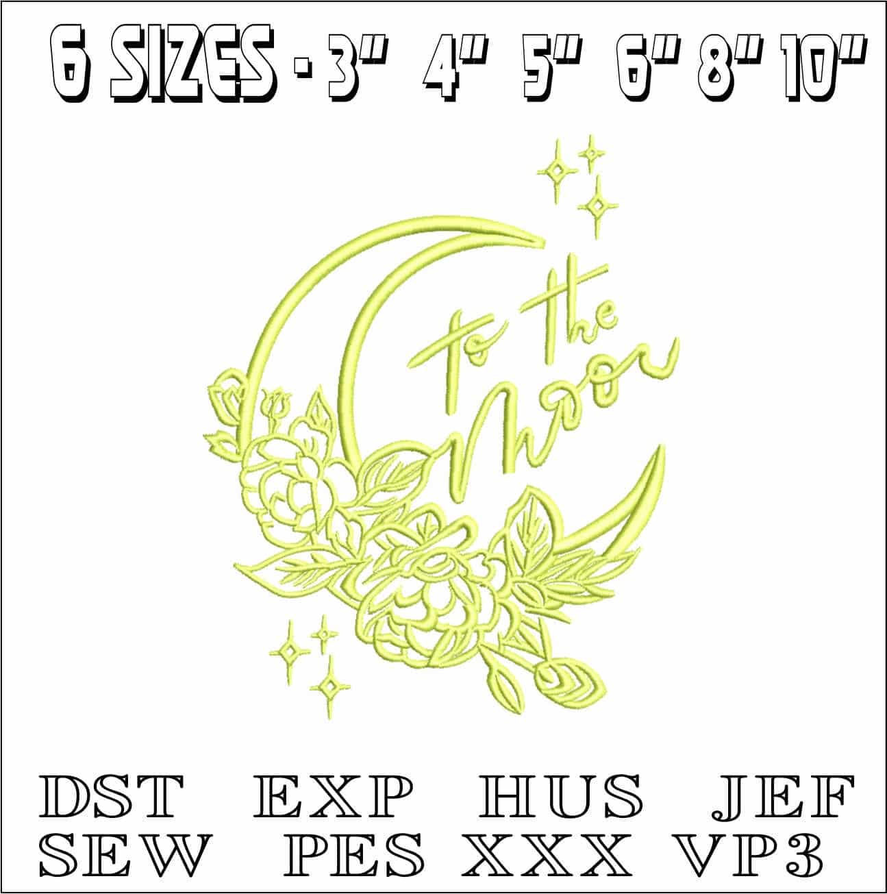 To the Moon- Elegant embroidery design file - instant download — view 2
