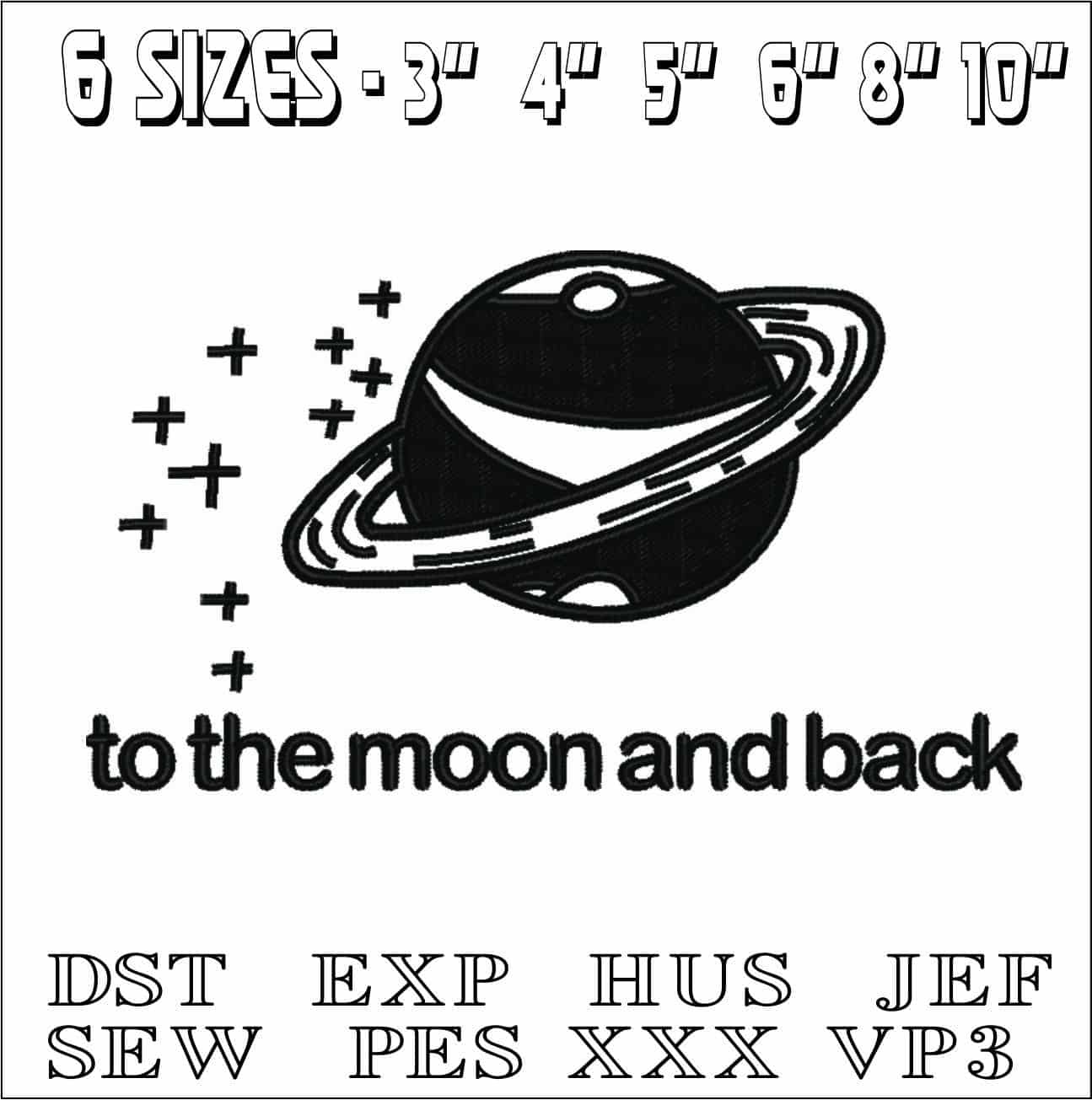 To the Moon and Back- Elegant embroidery design file - instant download — view 2