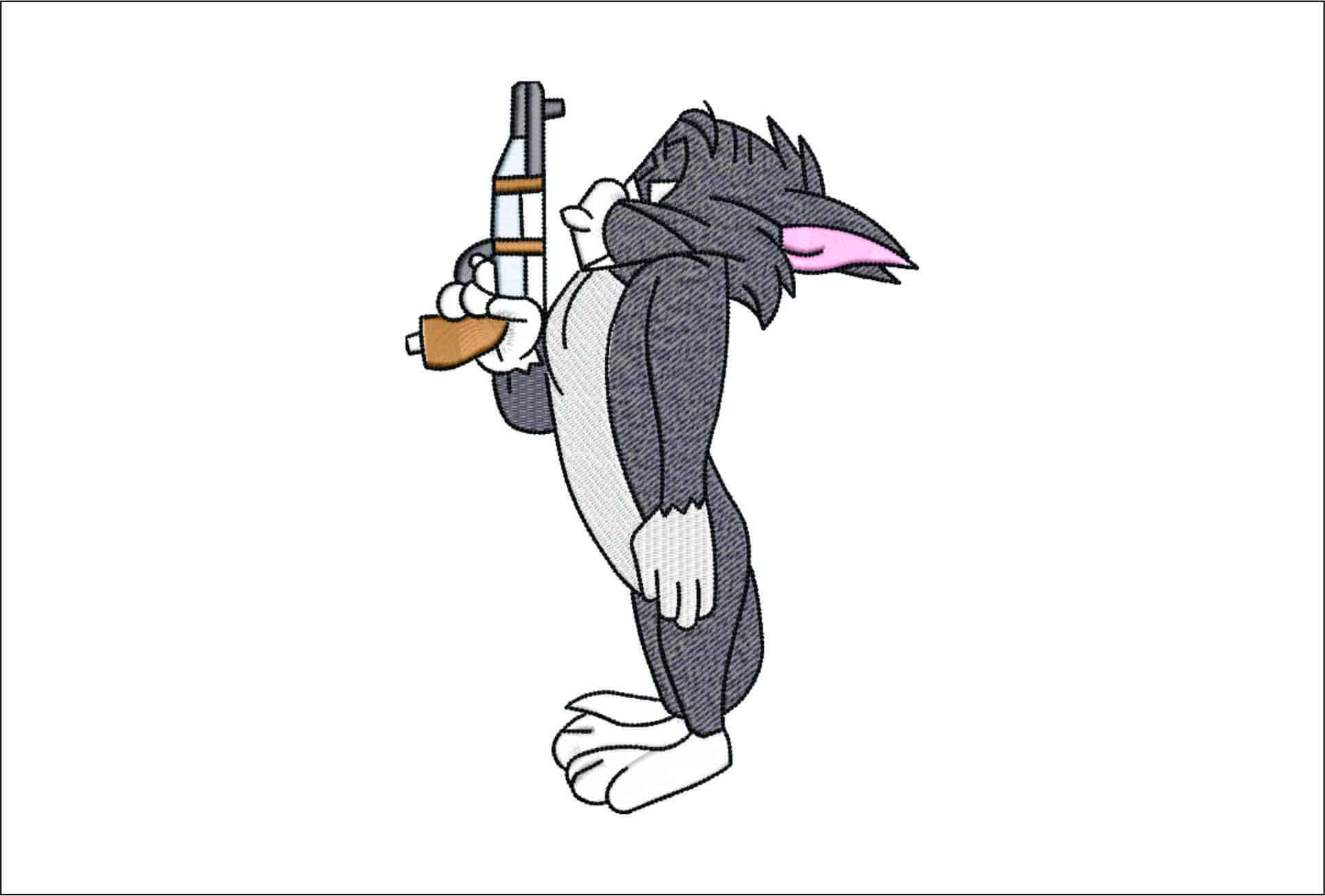 Tom and Jerry with Pistol- Elegant embroidery design file - instant download