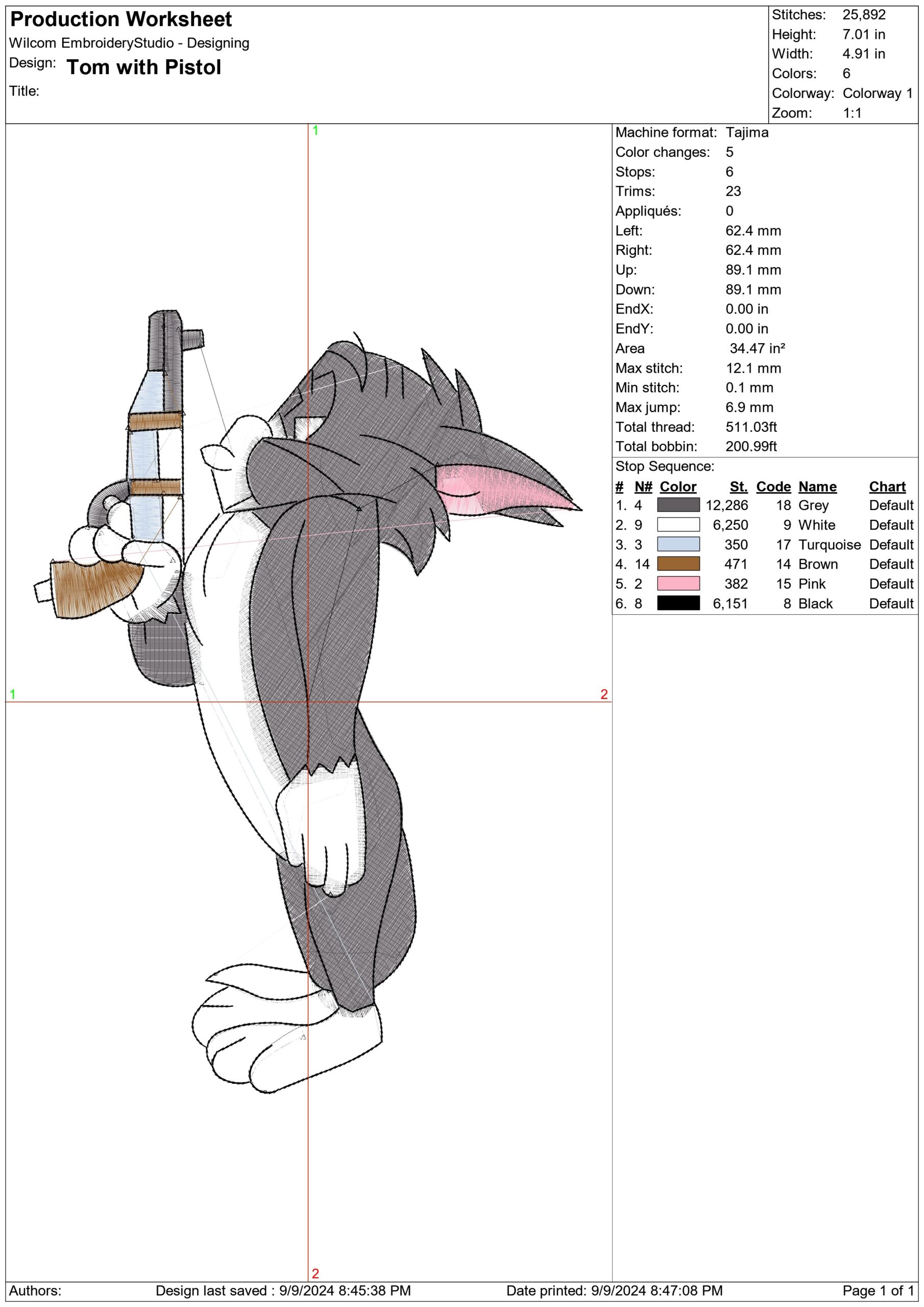 Tom and Jerry with Pistol- Elegant embroidery design file - instant download — view 3
