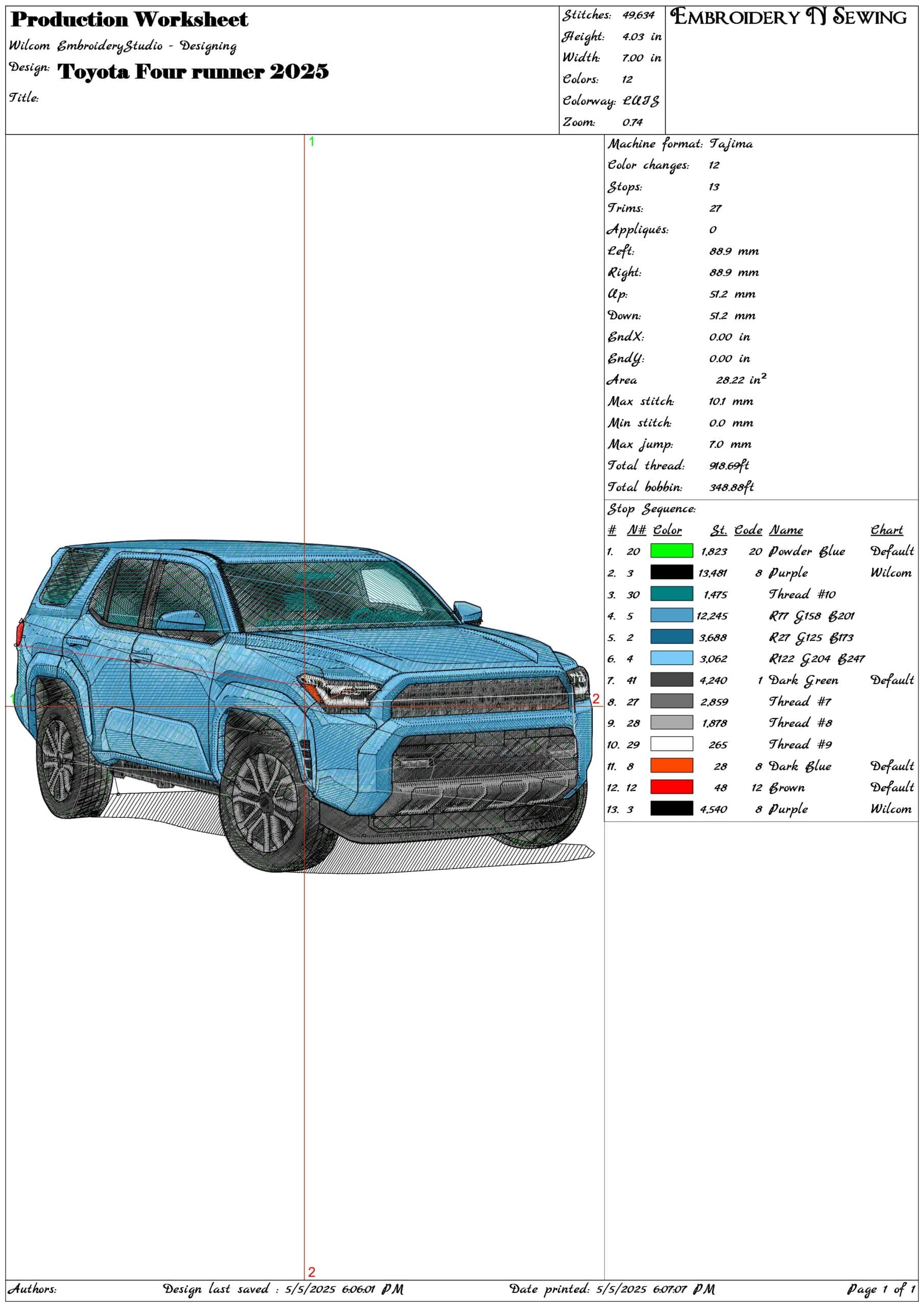 Toyota Four runner 2025- Elegant embroidery design file - instant download — view 3