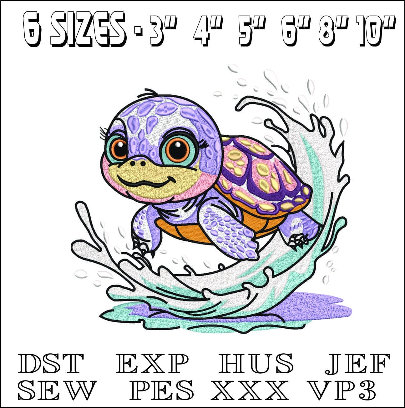 Turtle in a Wave- Elegant embroidery design file - instant download — view 2