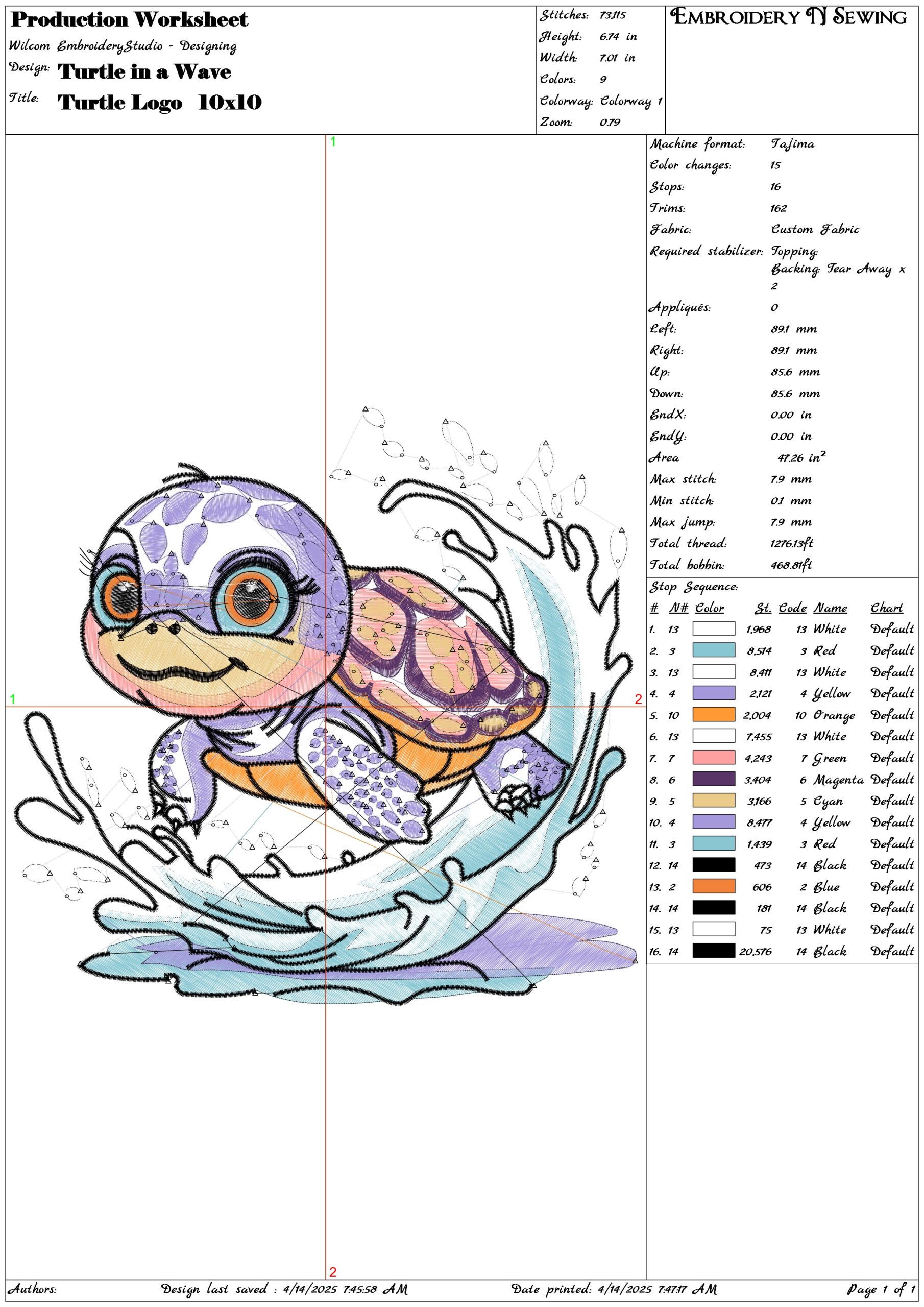 Turtle in a Wave- Elegant embroidery design file - instant download — view 3