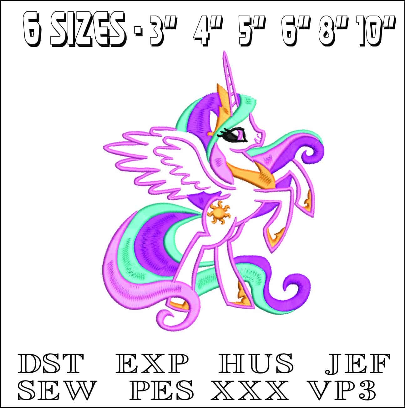 Unicorn Applique- Elegant embroidery design file - instant download — view 2