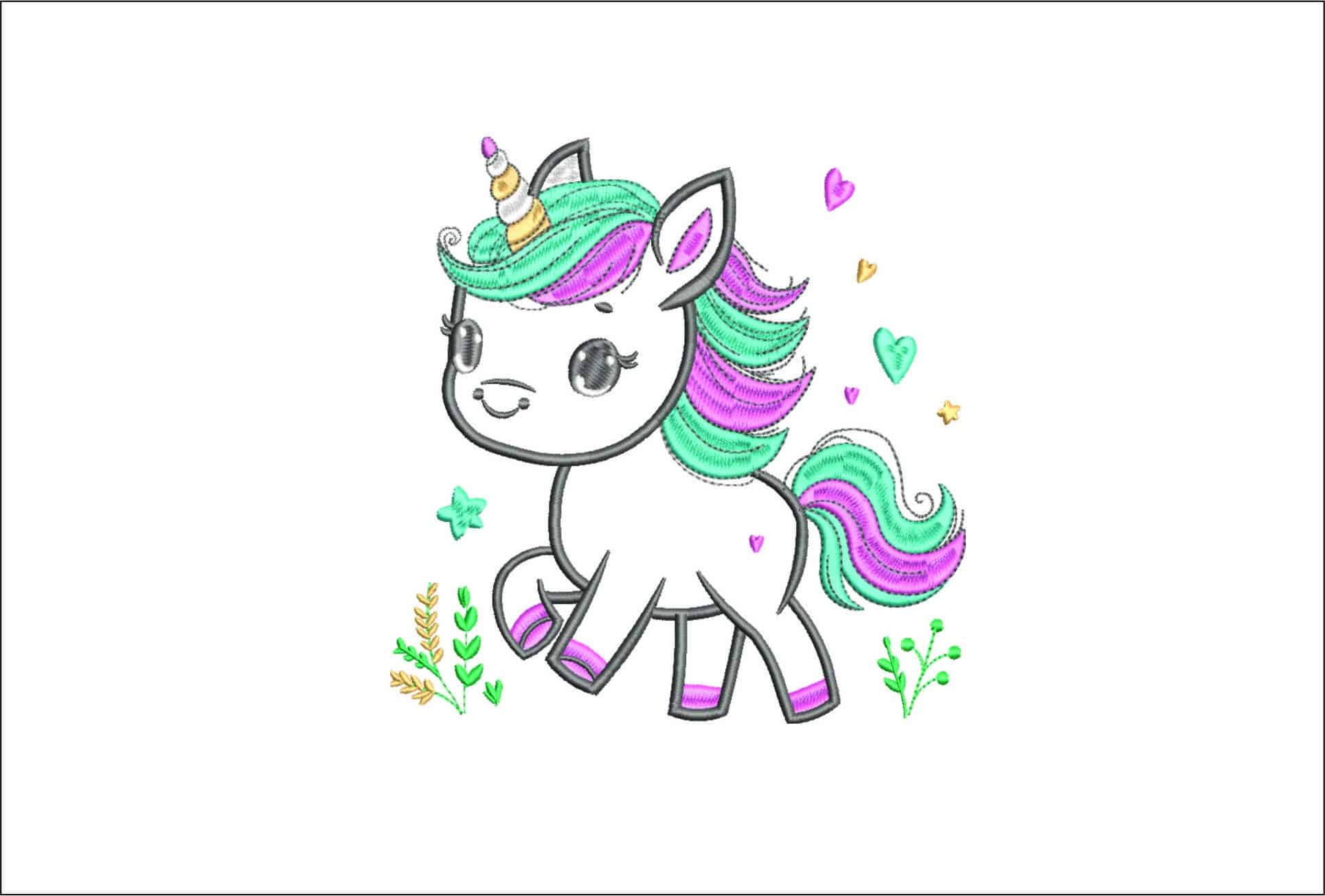 Unicorn Applique with flowers- Elegant embroidery design file - instant download