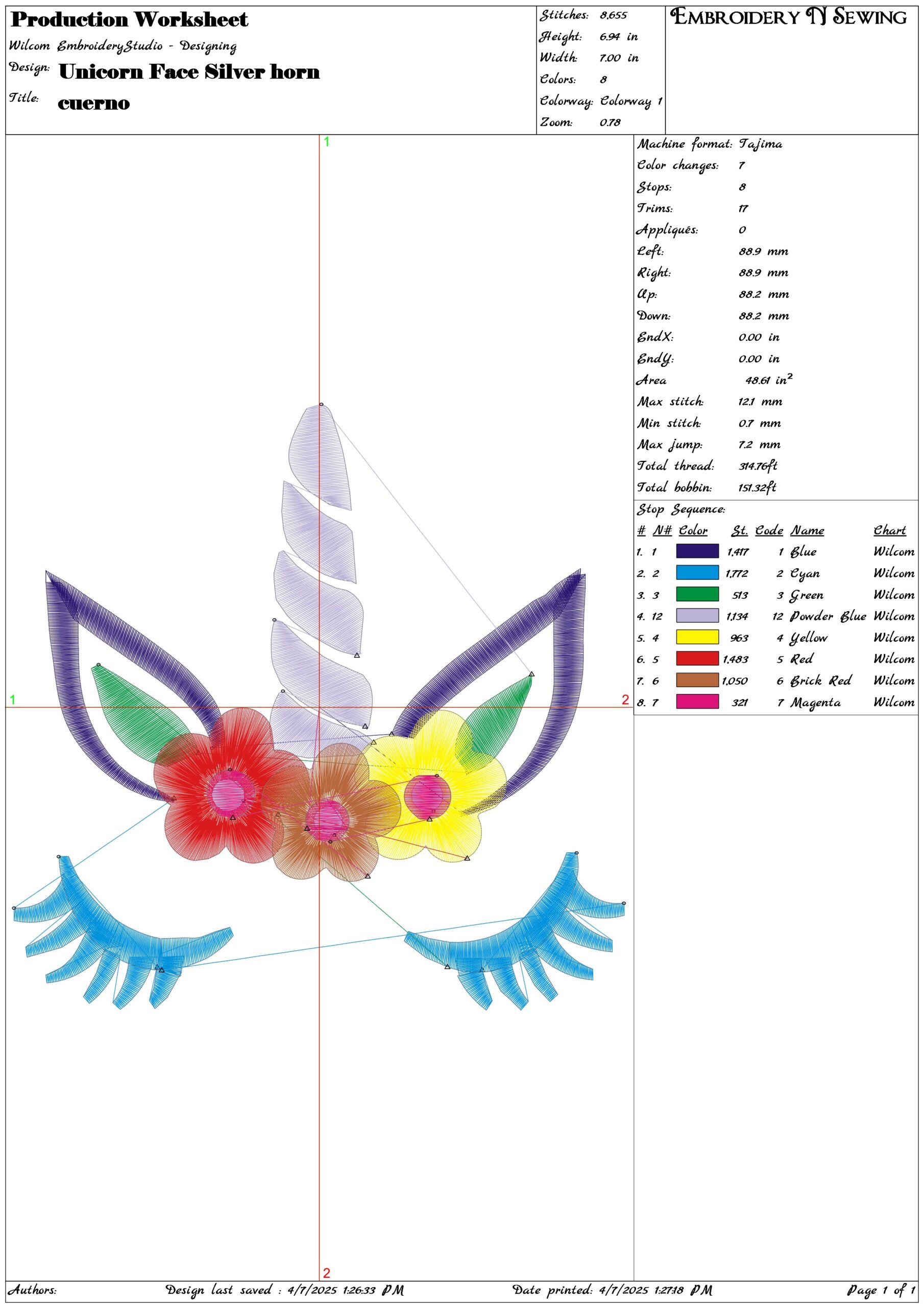 Unicorn Face Silver horn- Elegant embroidery design file - instant download — view 3