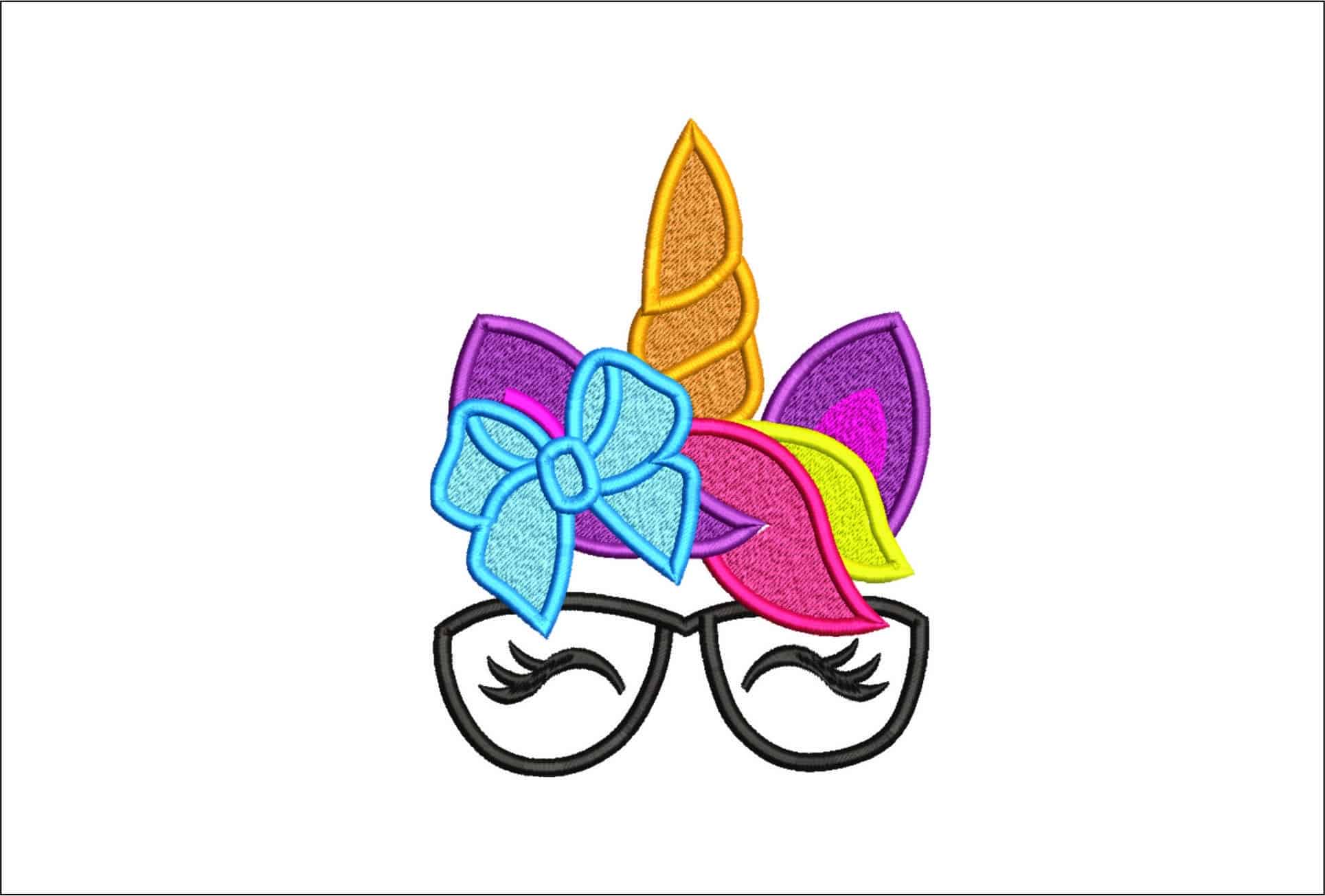 Unicorn Face with Glasses- Elegant embroidery design file - instant download