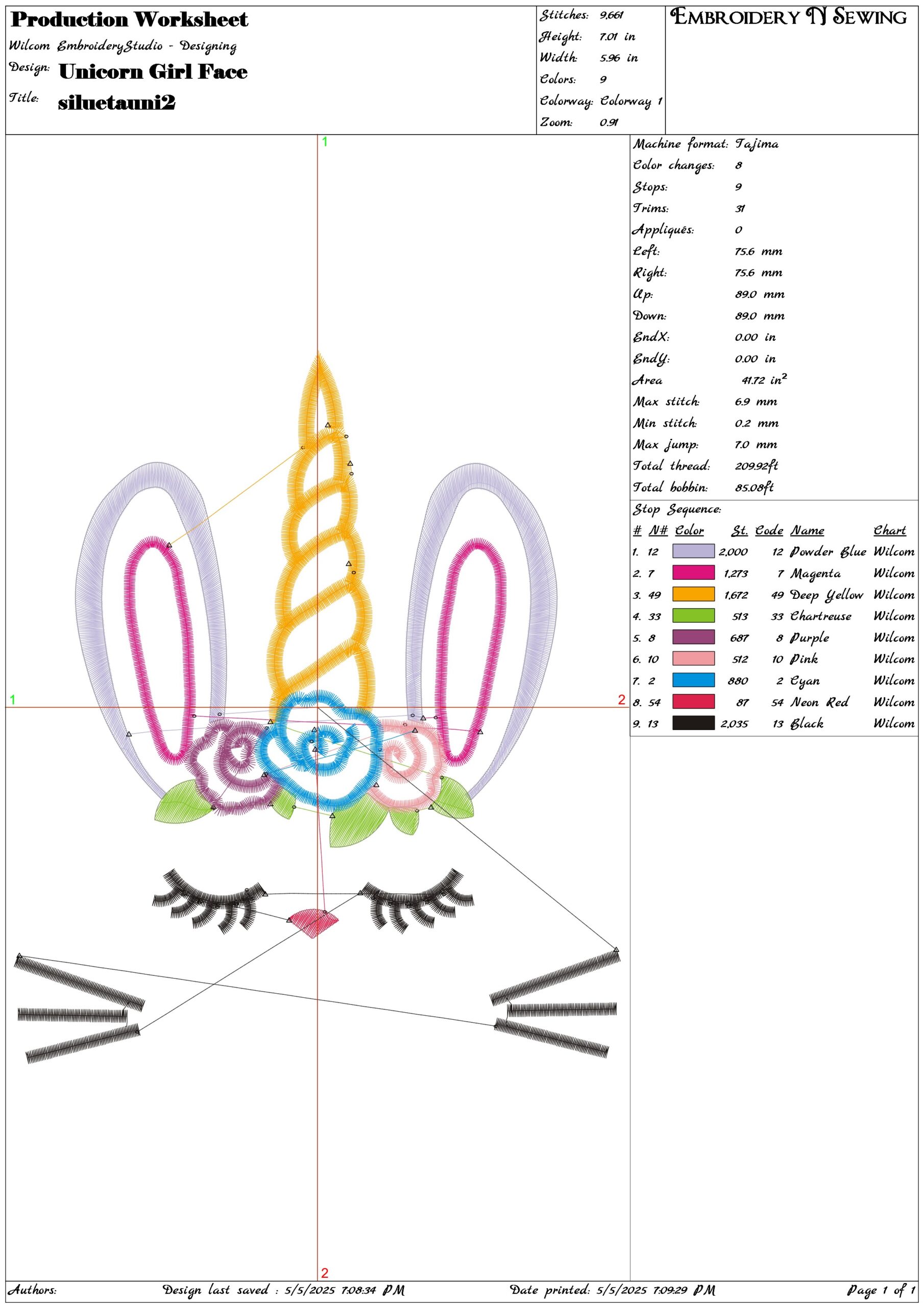 Unicorn Girl Face- Elegant embroidery design file - instant download — view 3