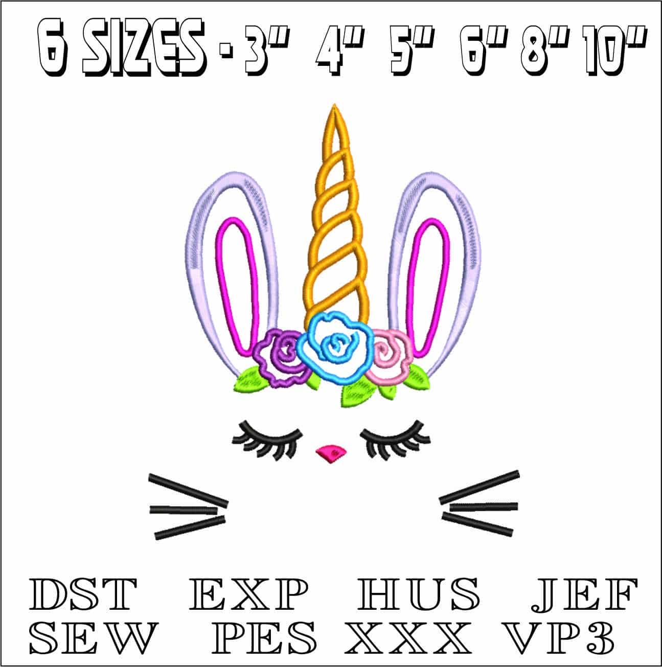 Unicorn Girl Face- Elegant embroidery design file - instant download — view 2