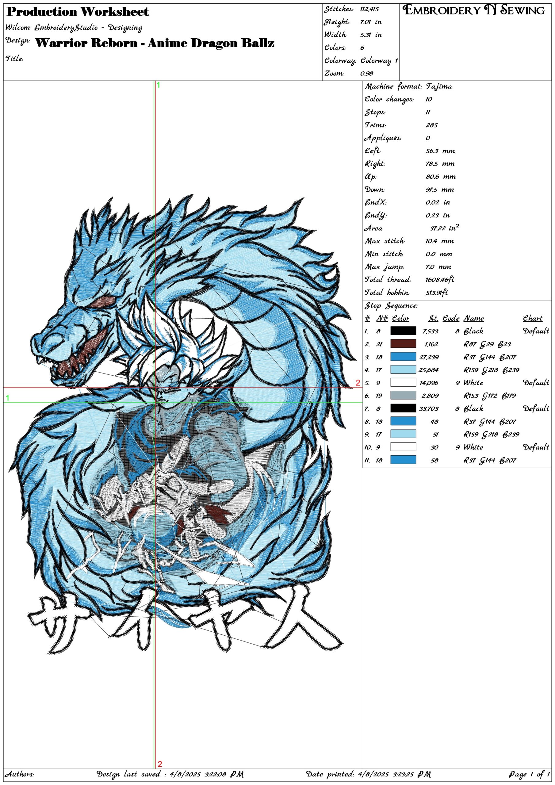Warrior Reborn - Anime Dragon Ballz- Elegant embroidery design file - instant download — view 3