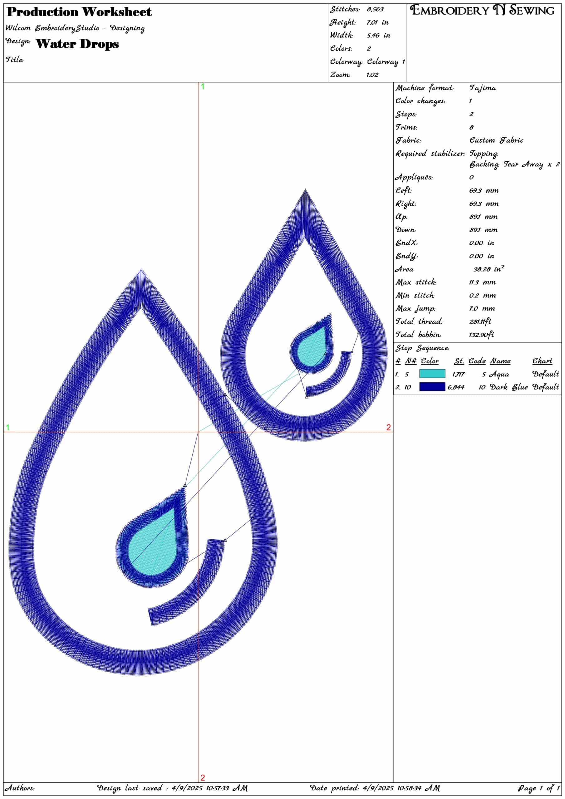 Water Drops- Elegant embroidery design file - instant download — view 3