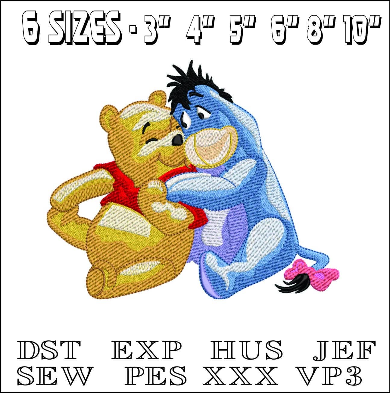 Winnie and Eyore- Elegant embroidery design file - instant download — view 2