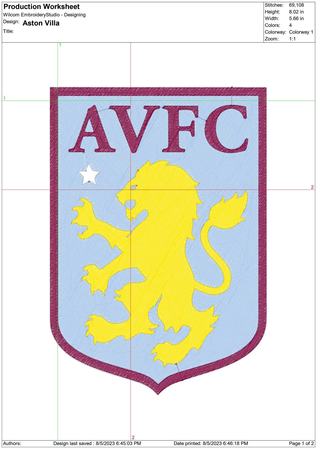 Aston villa- Elegant embroidery design file - instant download — view 3