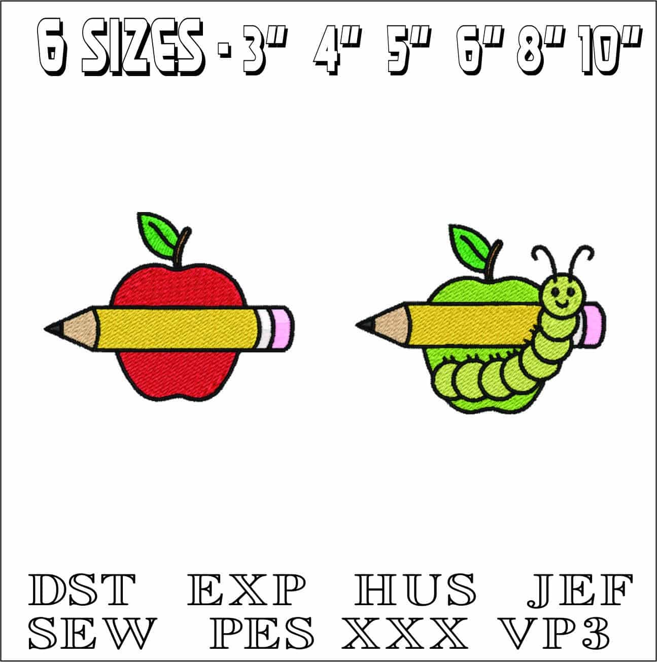 2 Pencil and Apple- Elegant embroidery design file - instant download — view 2