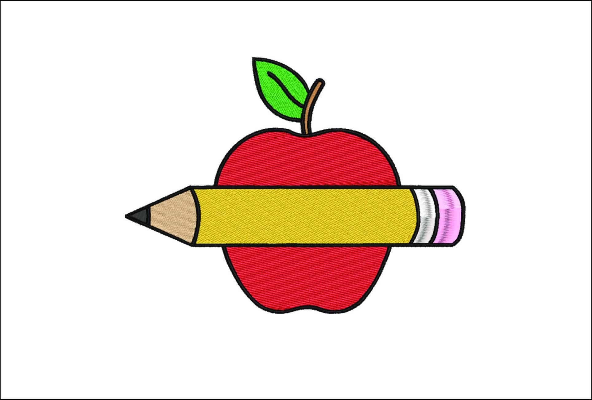 Apple and Pencil- Elegant embroidery design file - instant download