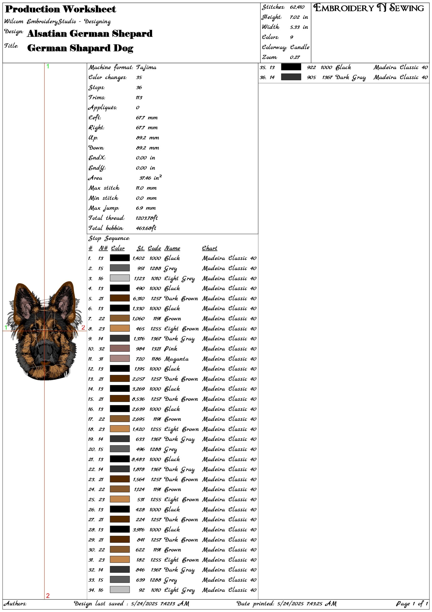 Alsatian German Shepard- Elegant embroidery design file - instant download — view 3
