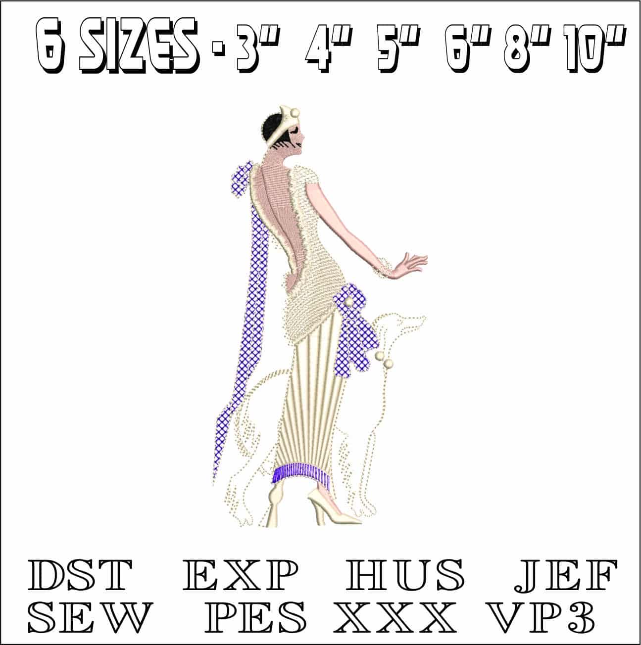 1930 Flapper Lady- Elegant embroidery design file - instant download — view 2