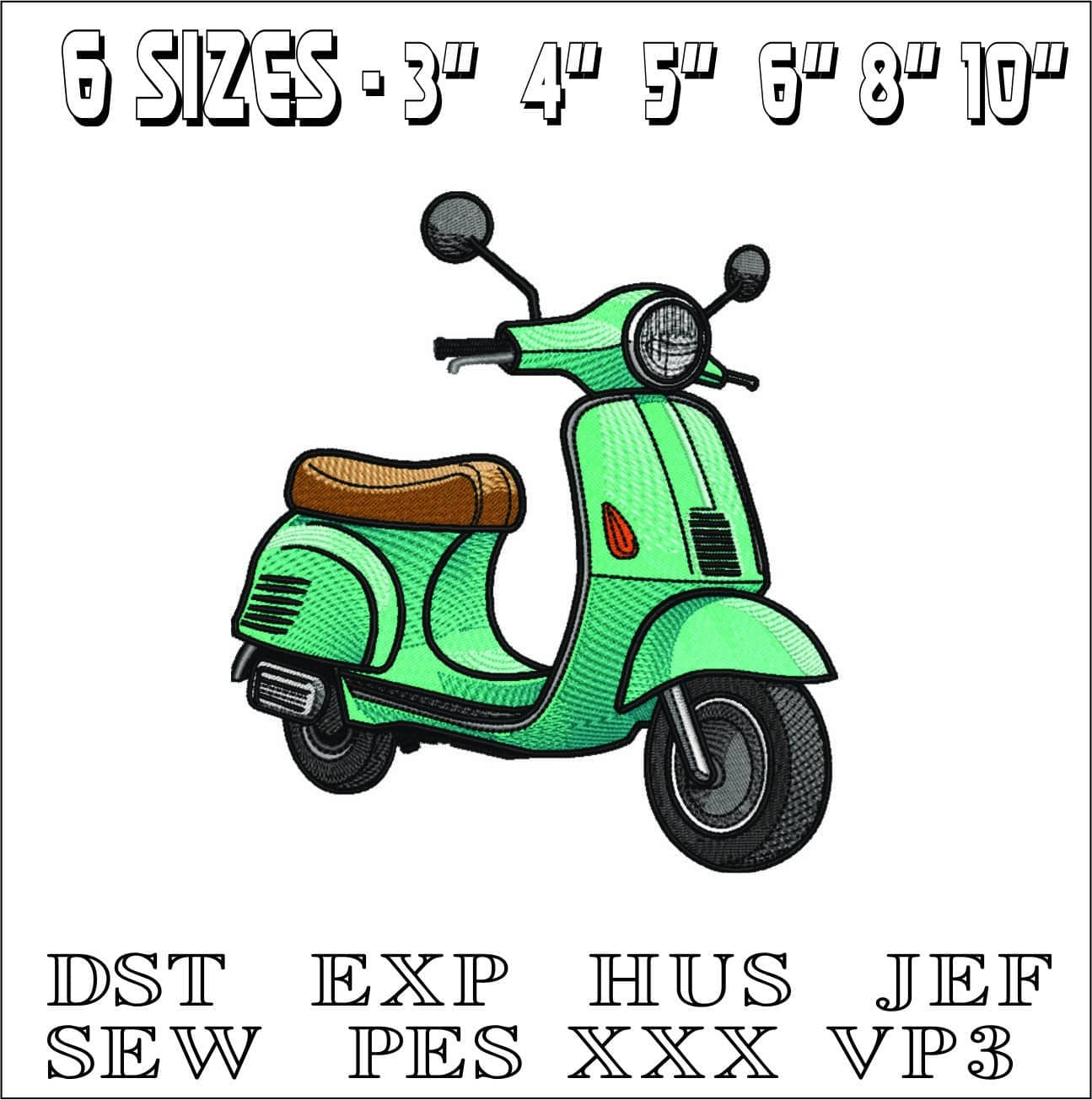 1960's Vespa Scooter- Elegant embroidery design file - instant download — view 2